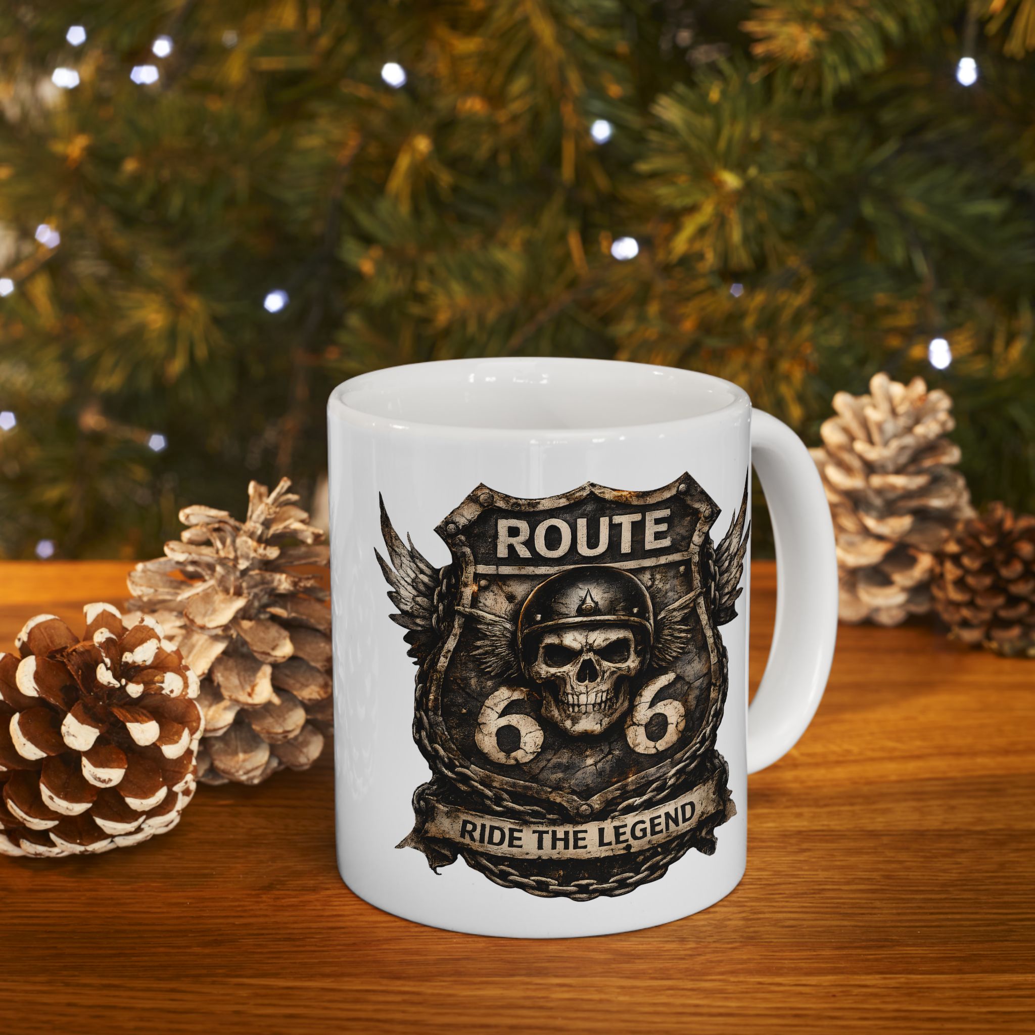 Route 66 Steampunk Owl Crest Mug | Ceramic Coffee Cup