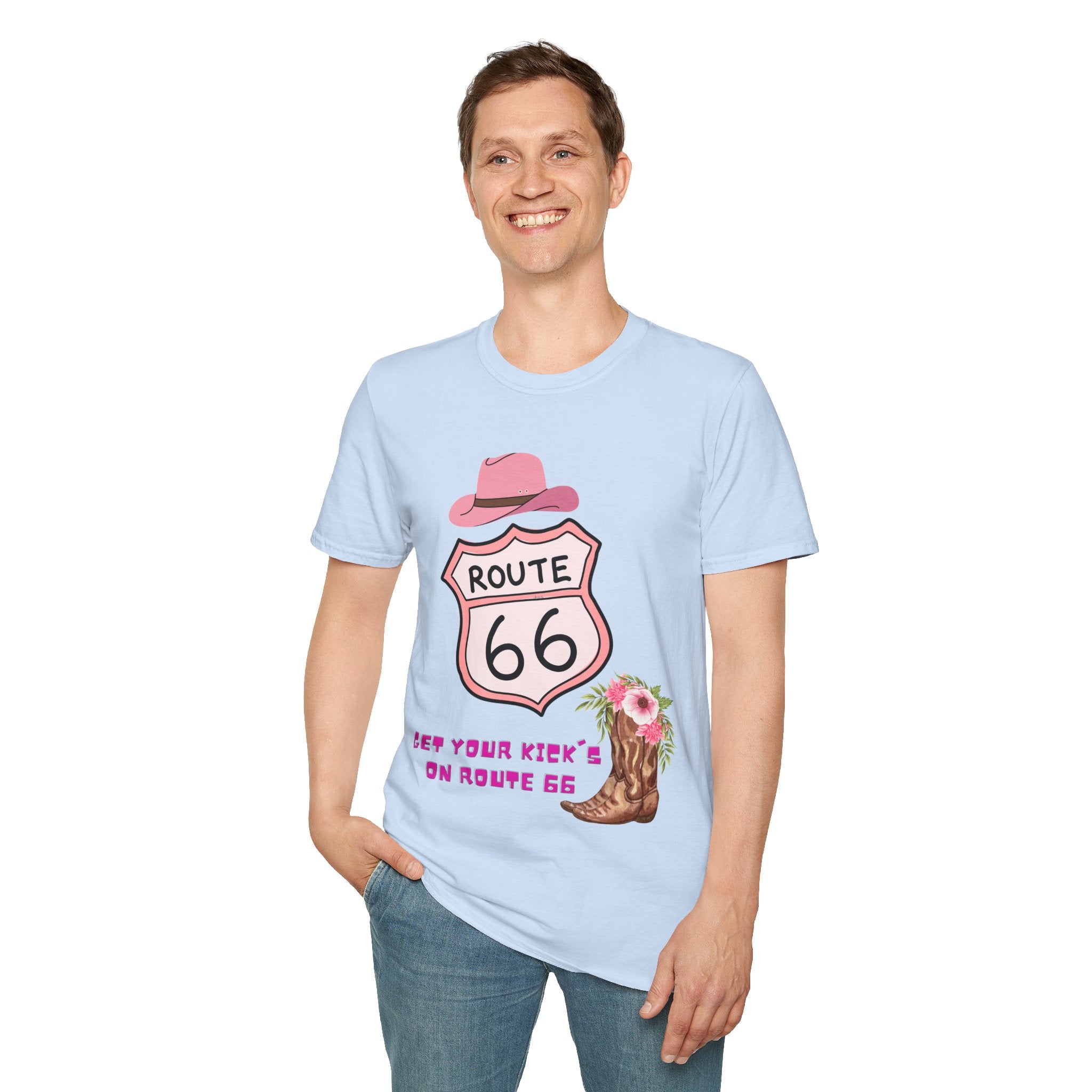 Route 66 Softstyle T-Shirt, Get Your Kick's On, Men Women, Unisex Tee Gift, Travel Highway Shirt