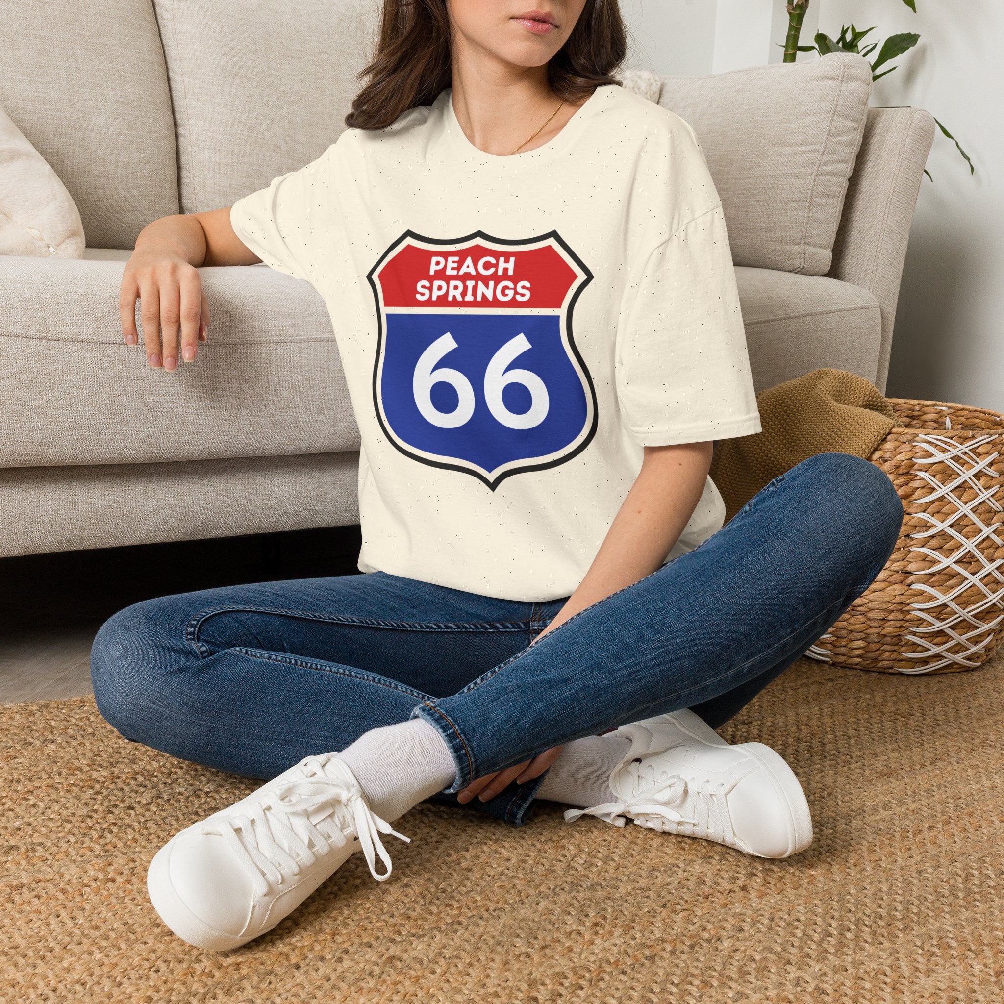 Peach Springs 66 Shield T-Shirt | Route 66 Road Sign Shirt
