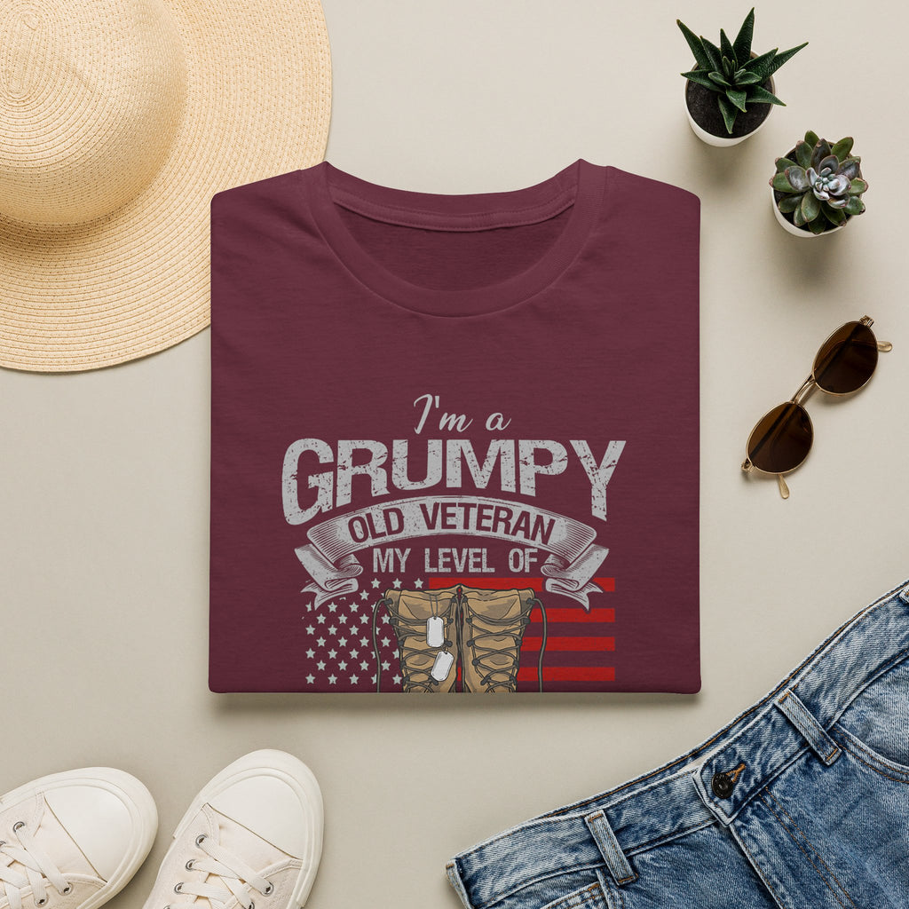 Grumpy Old Veteran Boots, T-Shirt | American Flag, Sarcasm Depends on Stupidity