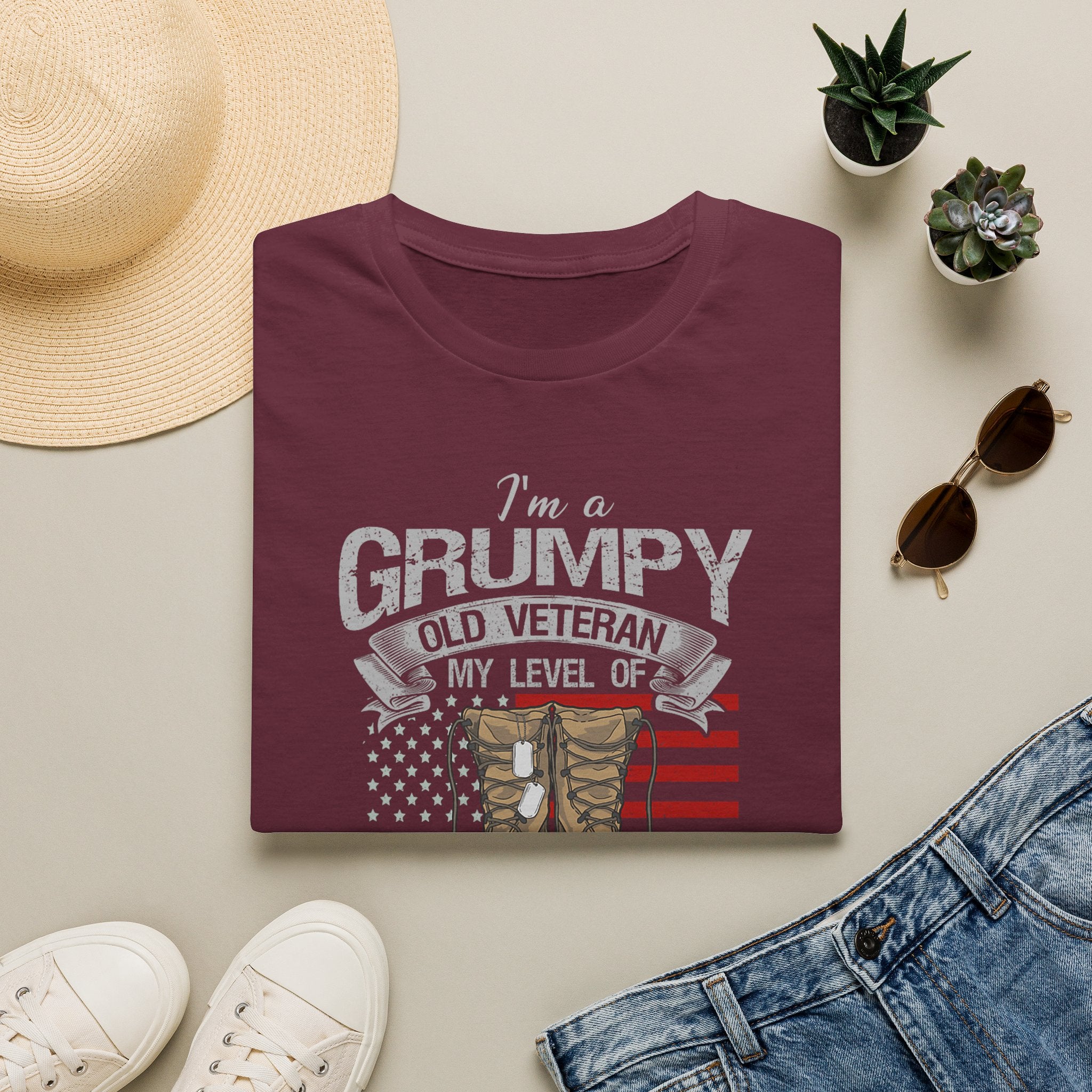Grumpy Old Veteran Boots, T-Shirt | American Flag, Sarcasm Depends on Stupidity