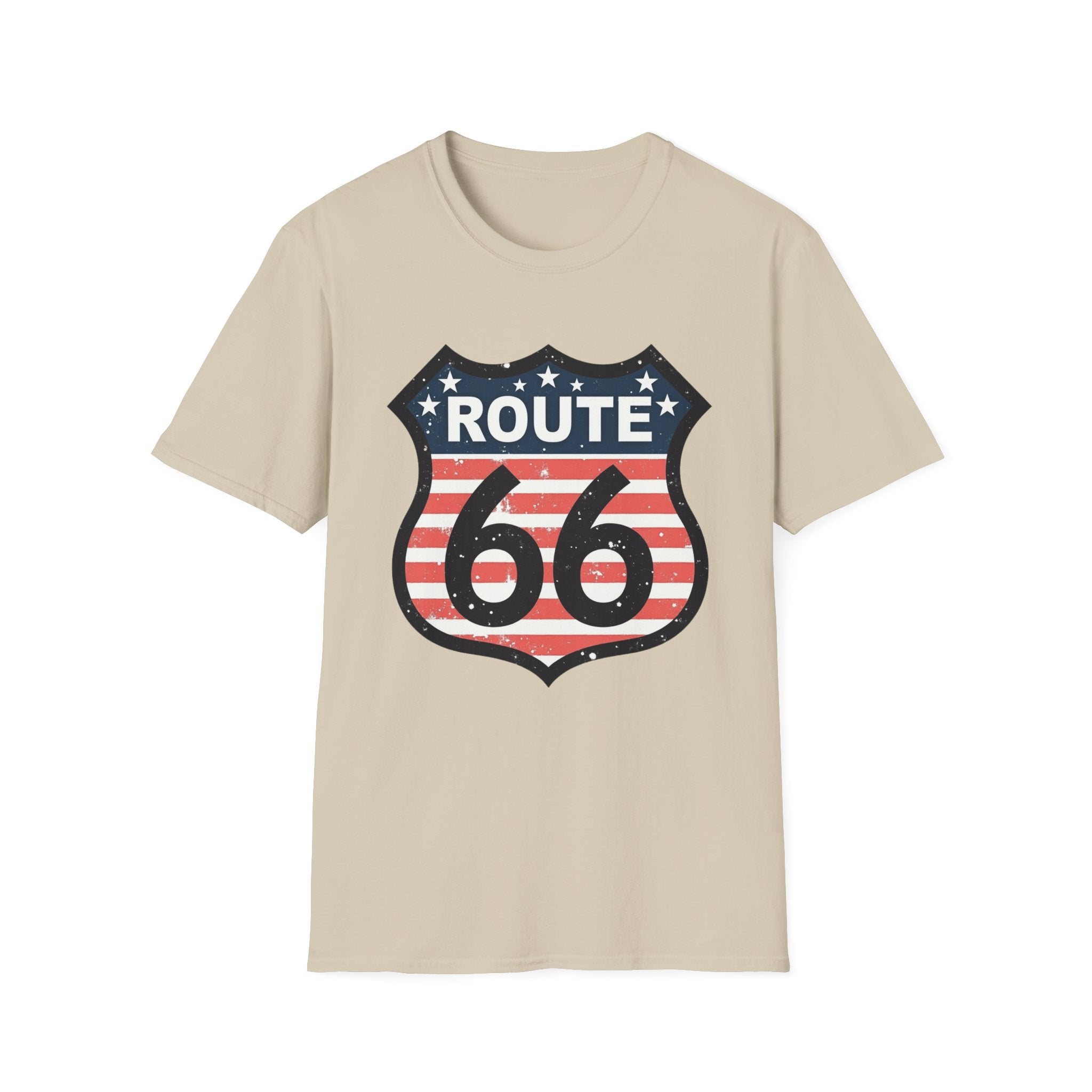 Route 66 Shield T-Shirt | American Flag Vintage Road Sign