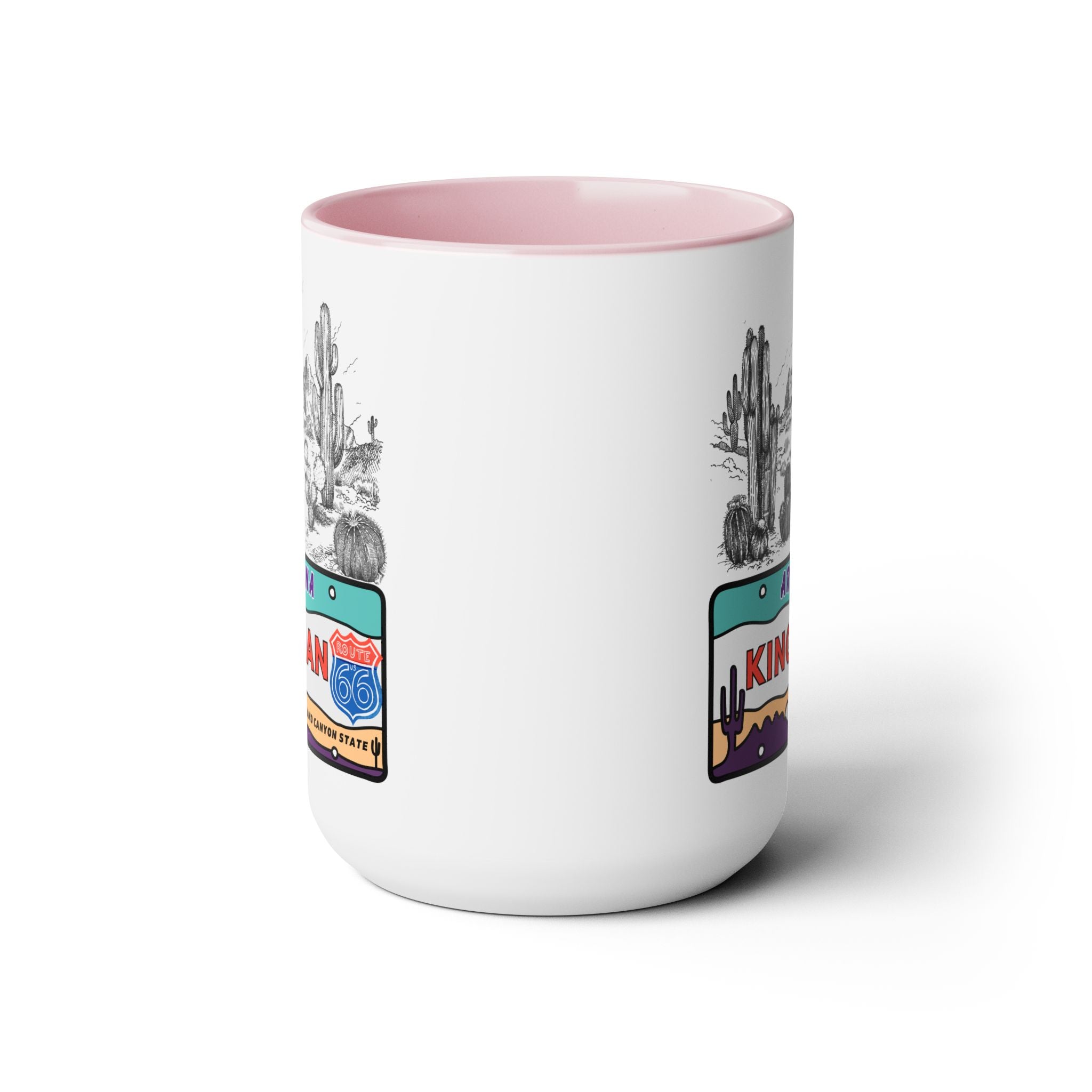 Kingman Arizona Route 66 Two-Tone Coffee Mugs, 15oz