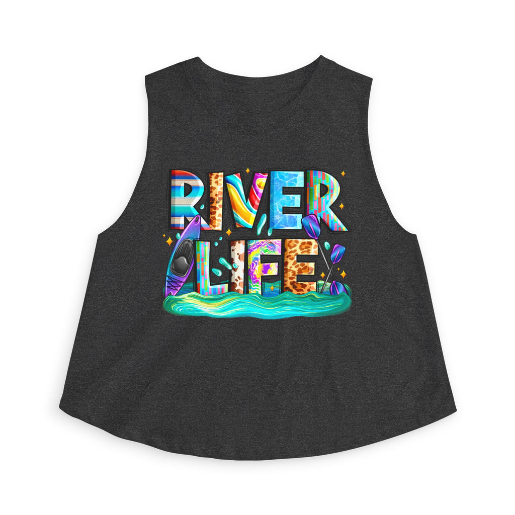 River Life Graphic Women's Crop Top | Kayak Paddle River Scene