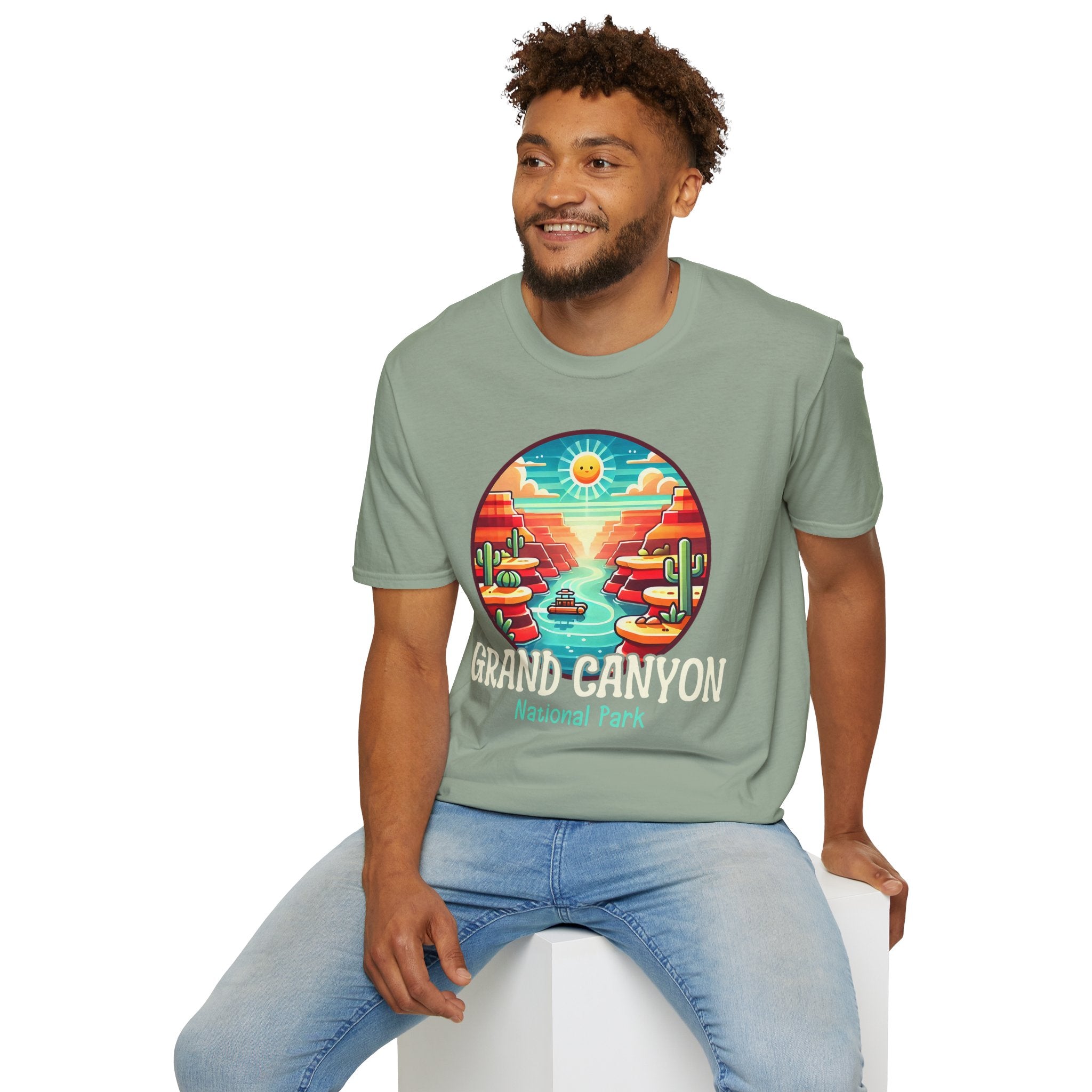 Grand Canyon National Park Retro Sunset T-Shirt | Canyon River Illustration