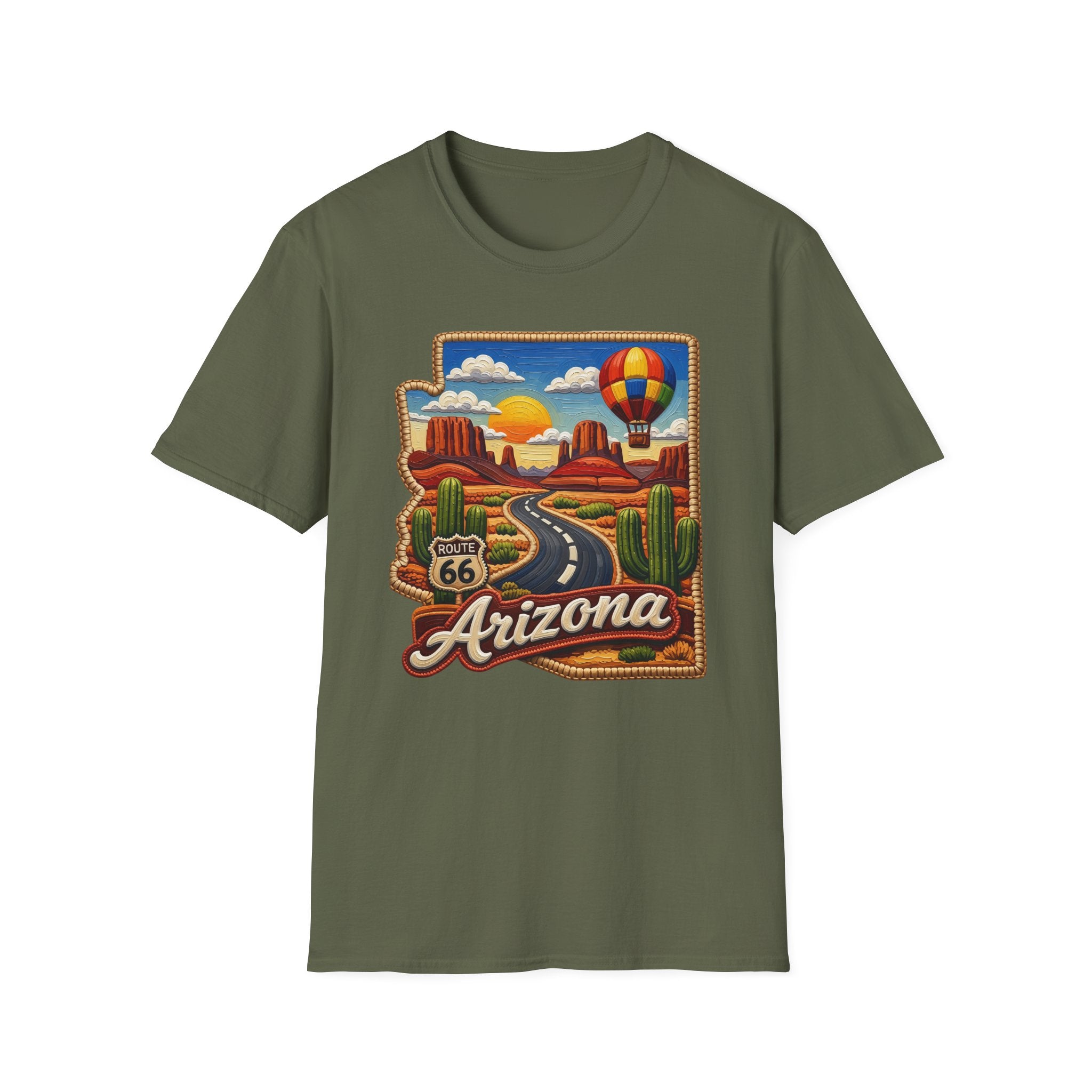 Arizona Route 66 Desert Road T-Shirt | Hot Air Balloon Southwestern Scene