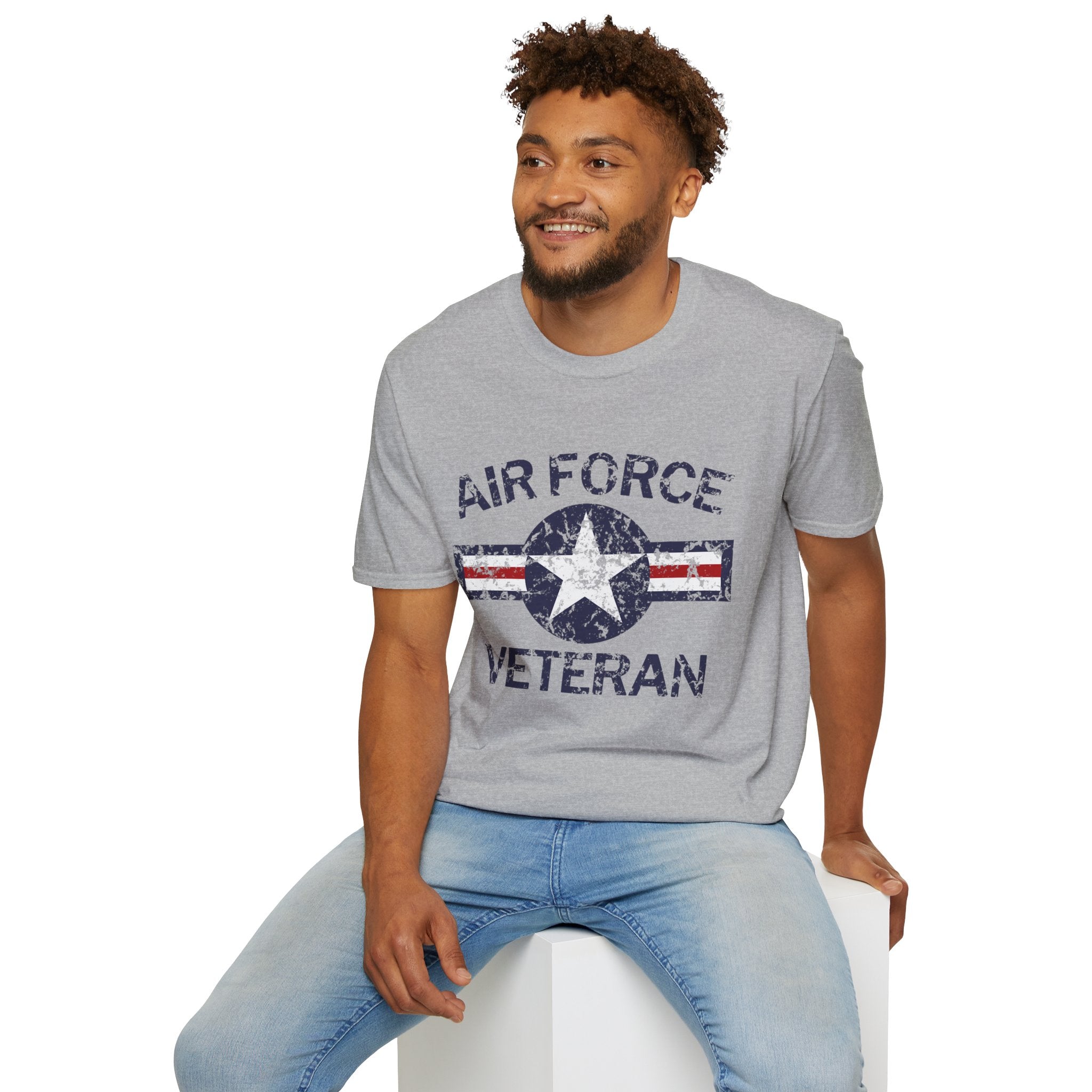 Air Force Veteran Distressed Logo T-Shirt | Military Star Stripe Tee