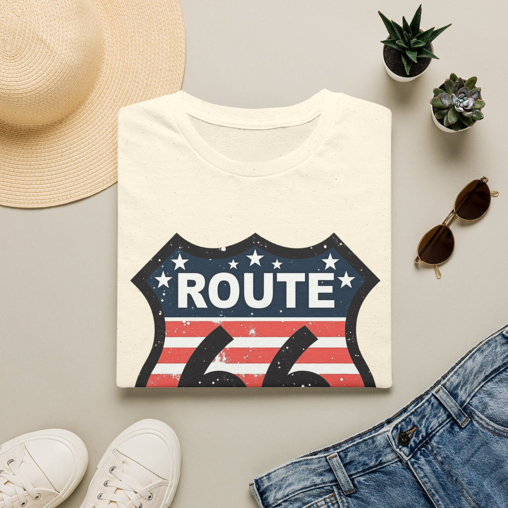 Route 66 Shield T-Shirt | American Flag Vintage Road Sign