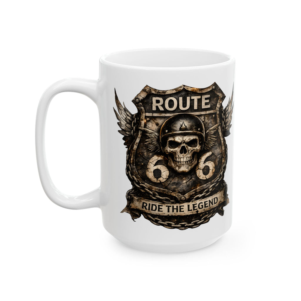 Route 66 Steampunk Owl Crest Mug | Ceramic Coffee Cup