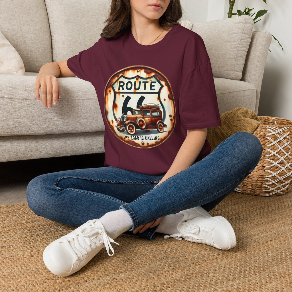 Route 66 Vintage Woody Wagon T-Shirt | The Road Is Calling, Retro Roadtrip Tee