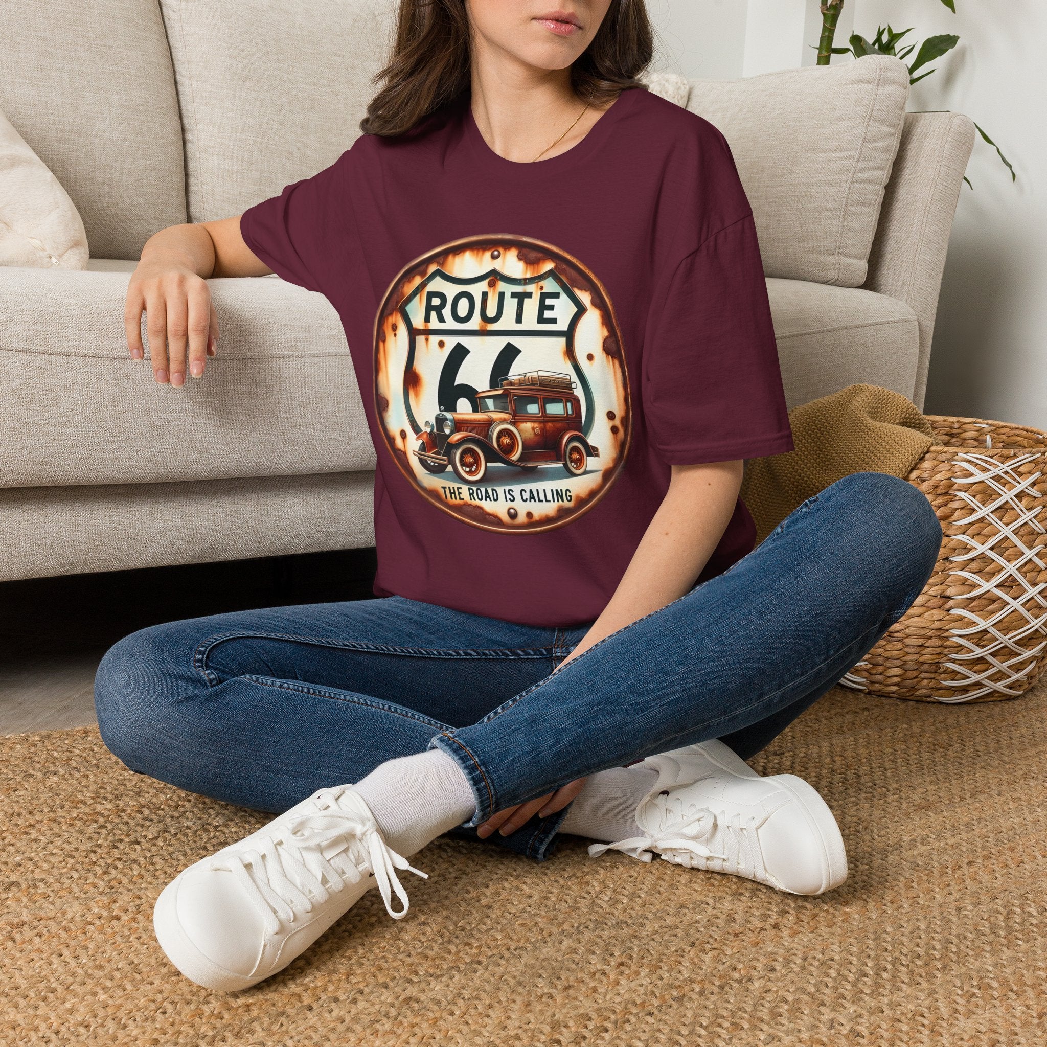Route 66 Vintage Woody Wagon T-Shirt | The Road Is Calling, Retro Roadtrip Tee