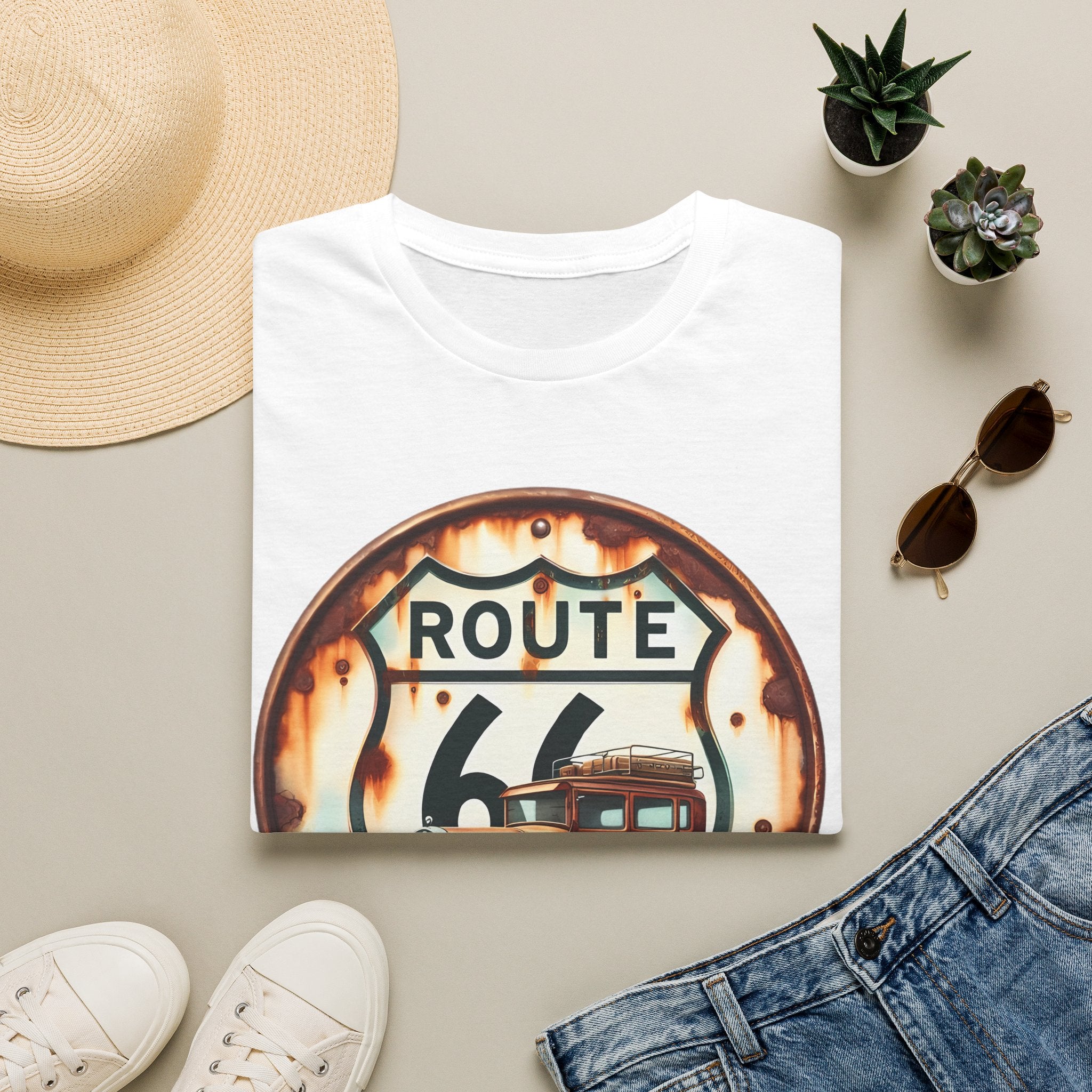 Route 66 Vintage Woody Wagon T-Shirt | The Road Is Calling, Retro Roadtrip Tee