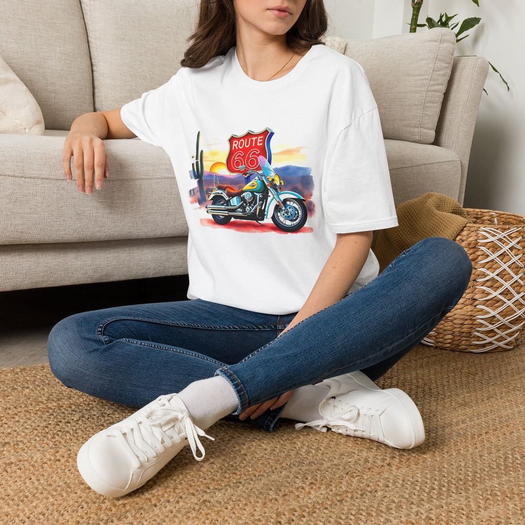 Route 66 Motorcycle T-Shirt | Desert Sunset Biker Graphic