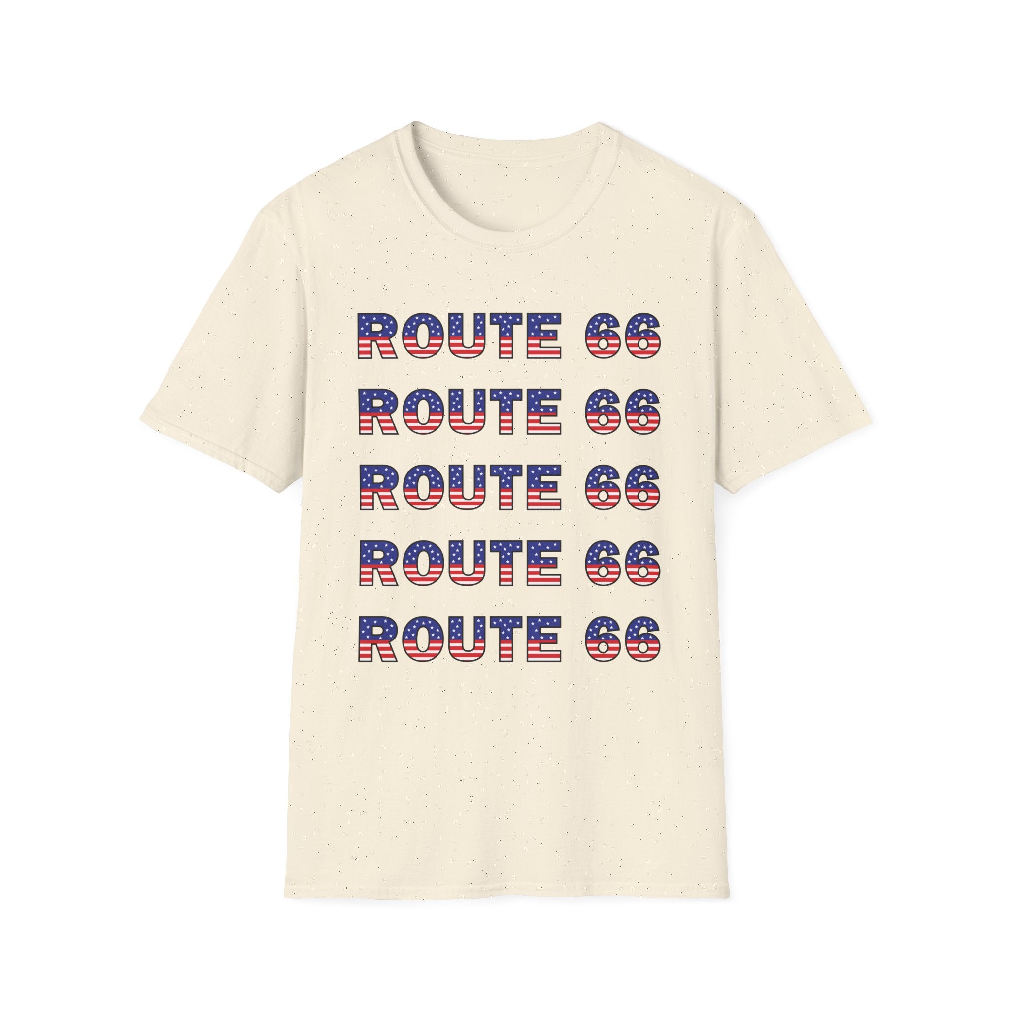 Route 66 Retro Text T-Shirt | American Flag Roadtrip Graphic