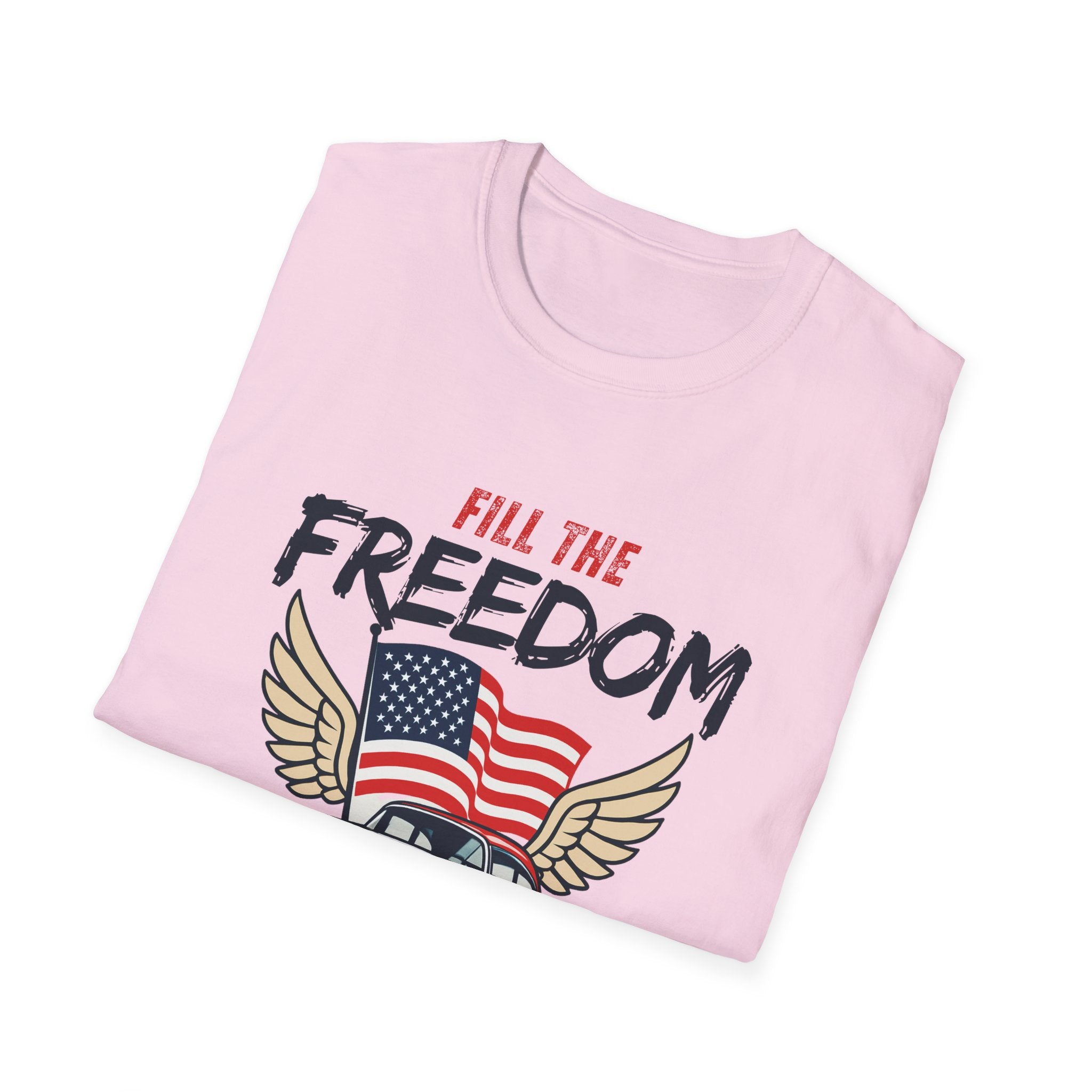 Fill the Freedom Vintage Car T-Shirt | American Flag Wings Chicago to Santa Monica