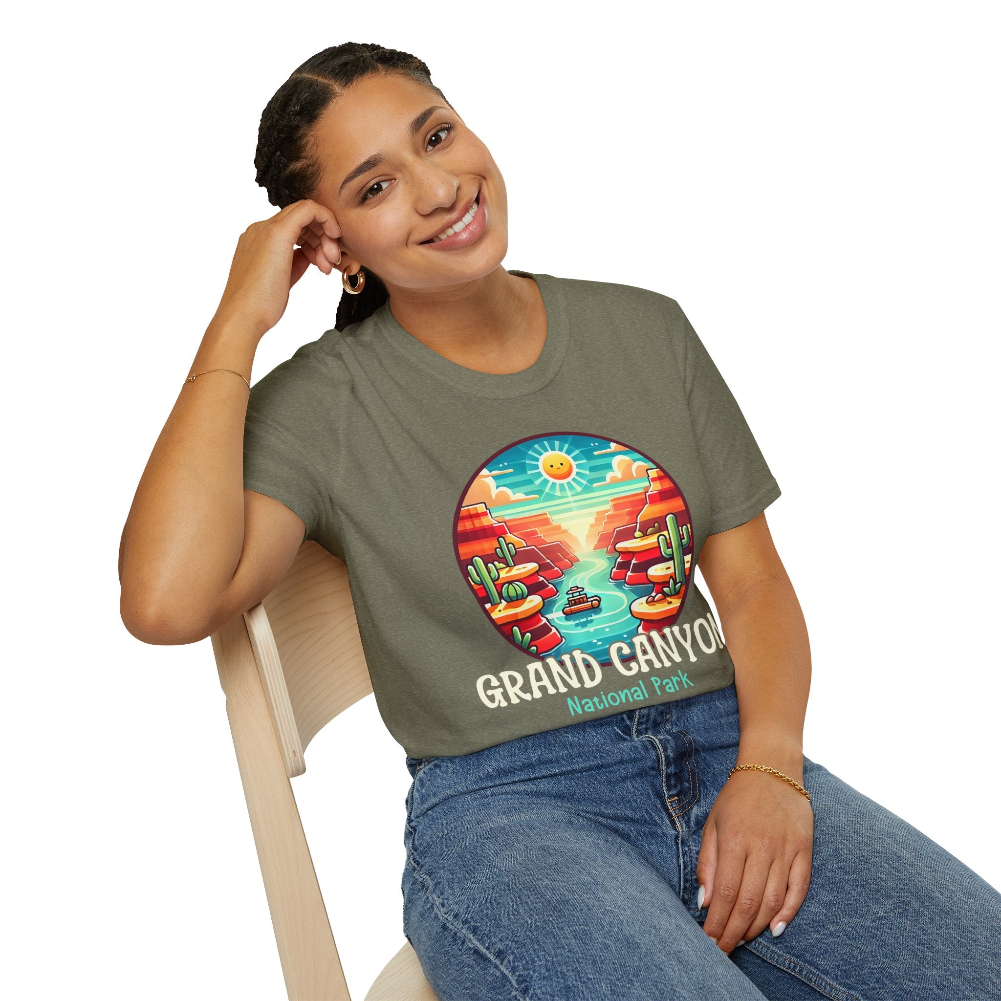Grand Canyon National Park Retro Sunset T-Shirt | Canyon River Illustration