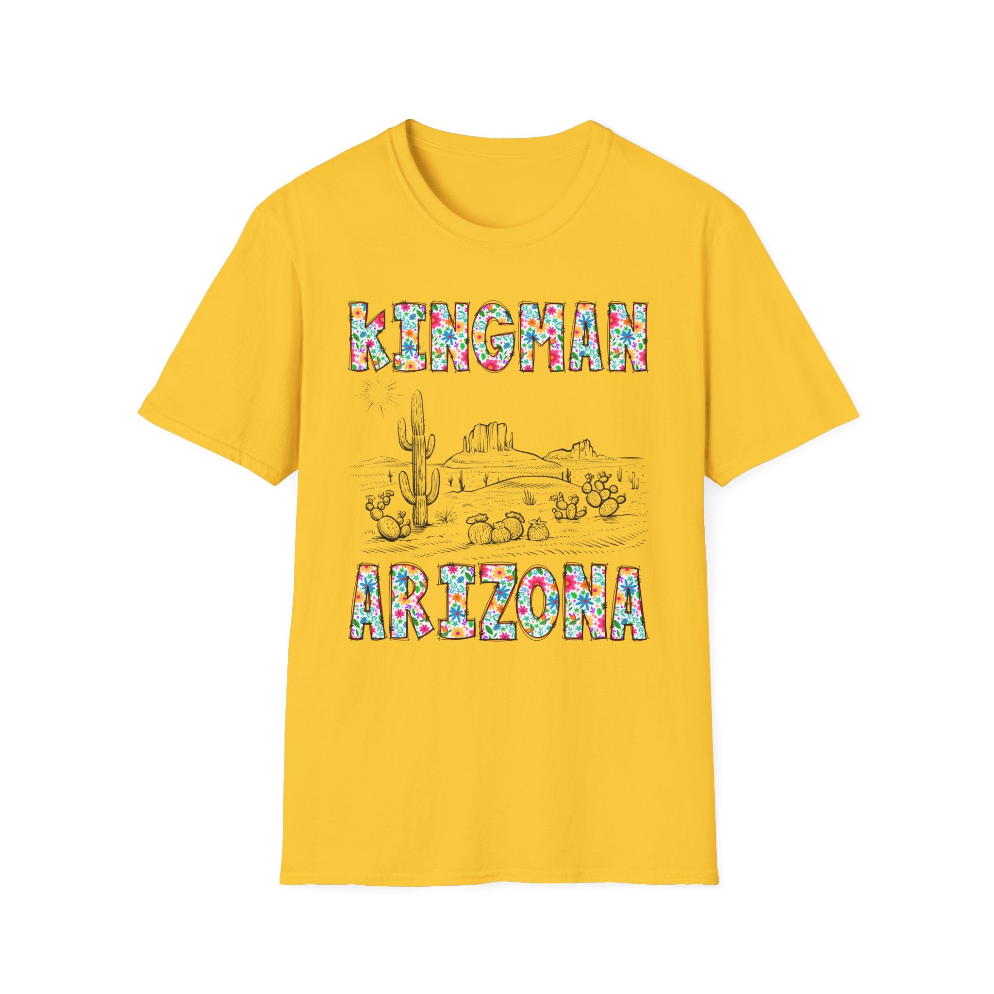 Kingman Arizona Colorful Mens Womans Unisex T-Shirt, Casual Wear, Travel Souvenir, Gift for Nature Lovers, Vacation Tee