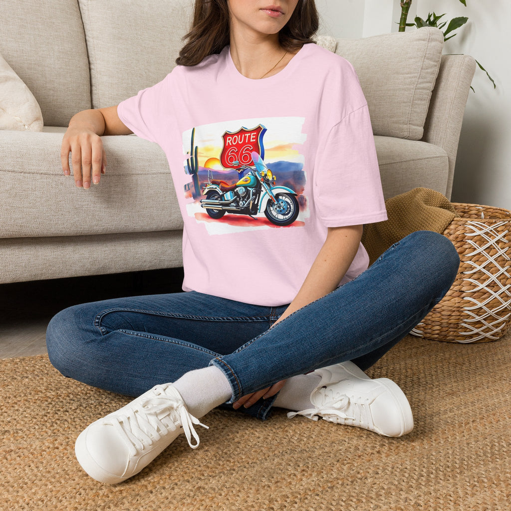 Route 66 Motorcycle T-Shirt | Desert Sunset Biker Graphic