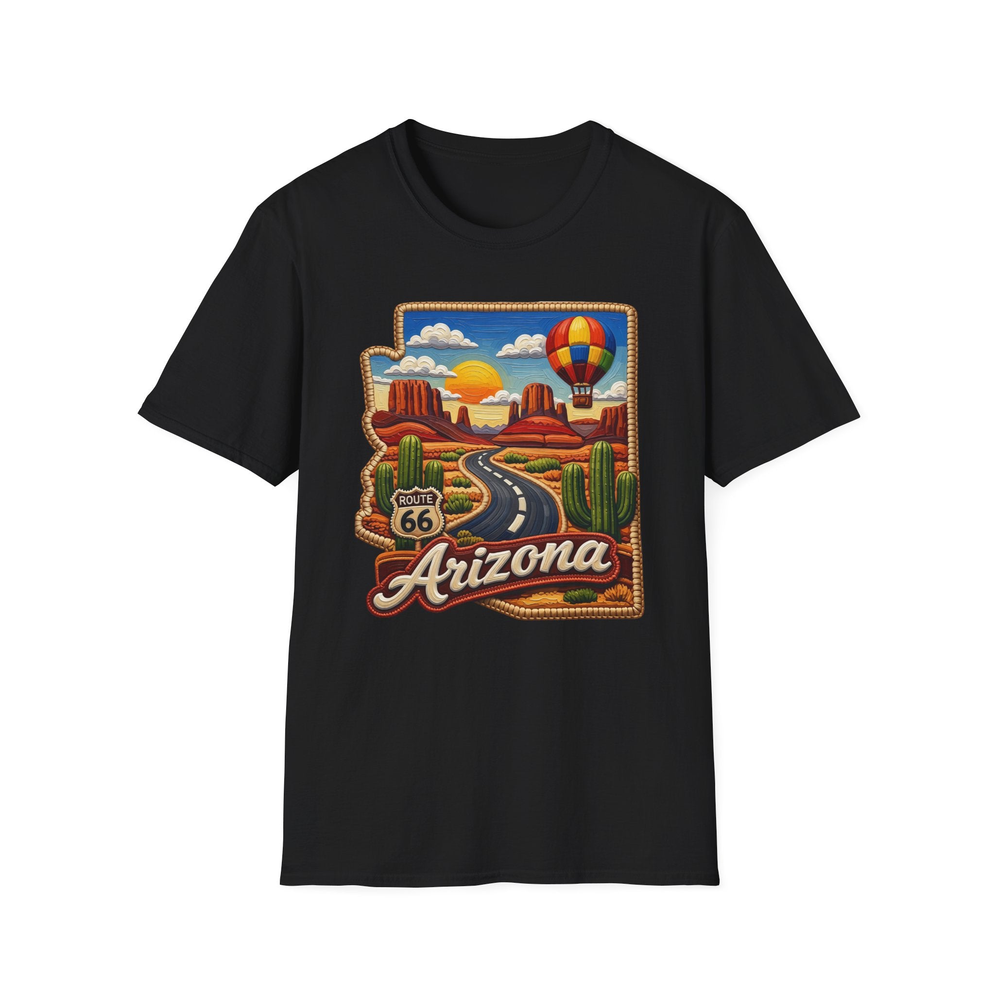 Arizona Route 66 Desert Road T-Shirt | Hot Air Balloon Southwestern Scene