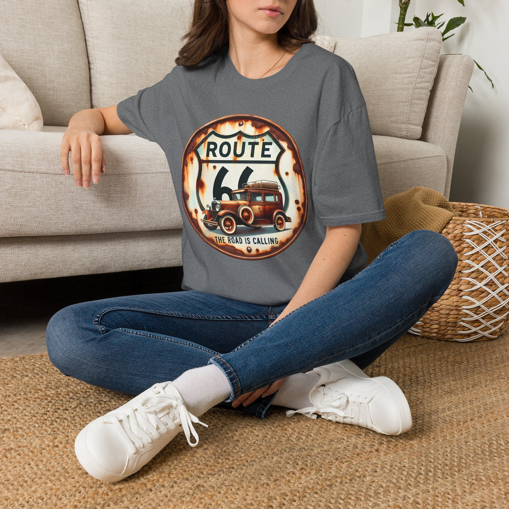 Route 66 Vintage Woody Wagon T-Shirt | The Road Is Calling, Retro Roadtrip Tee