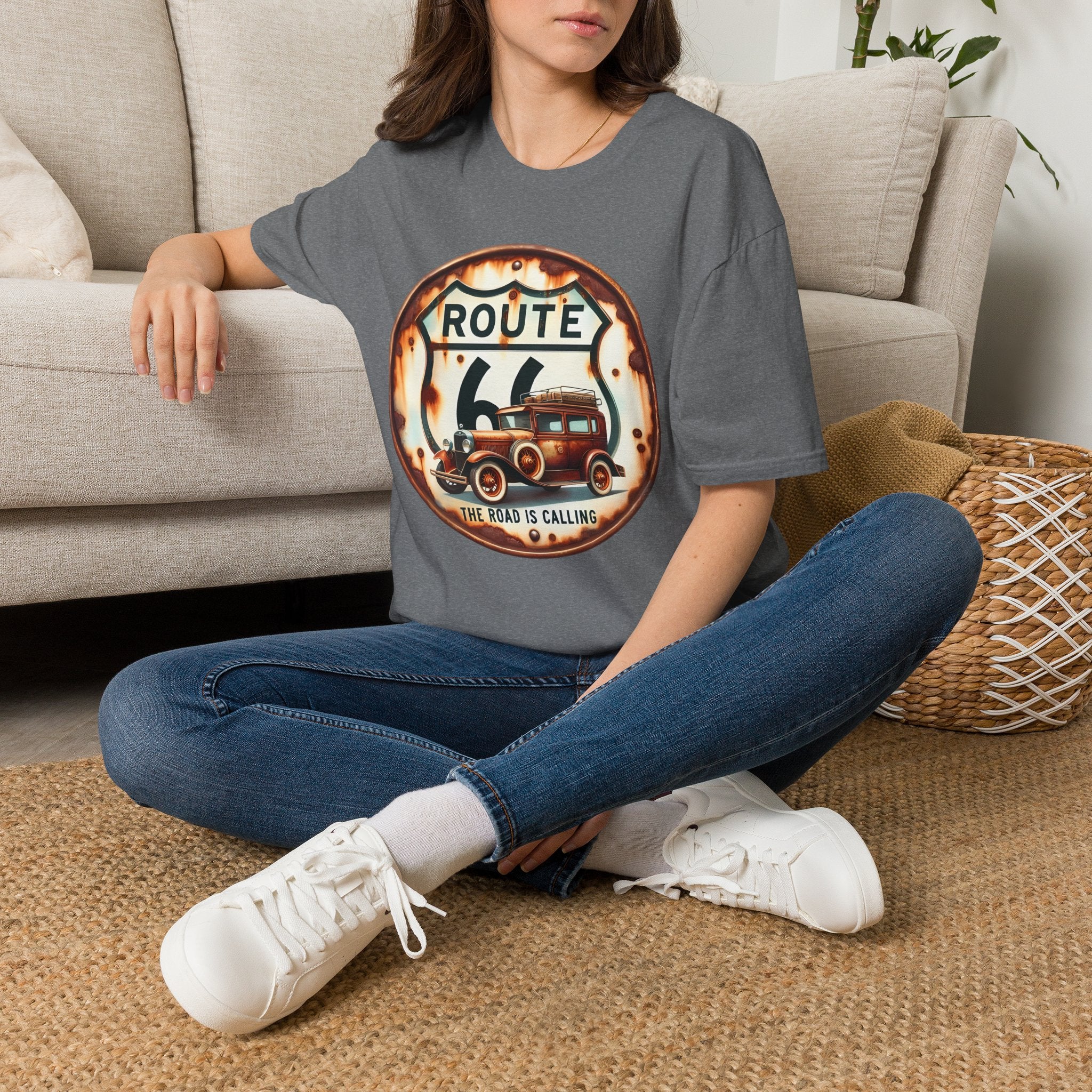 Route 66 Vintage Woody Wagon T-Shirt | The Road Is Calling, Retro Roadtrip Tee