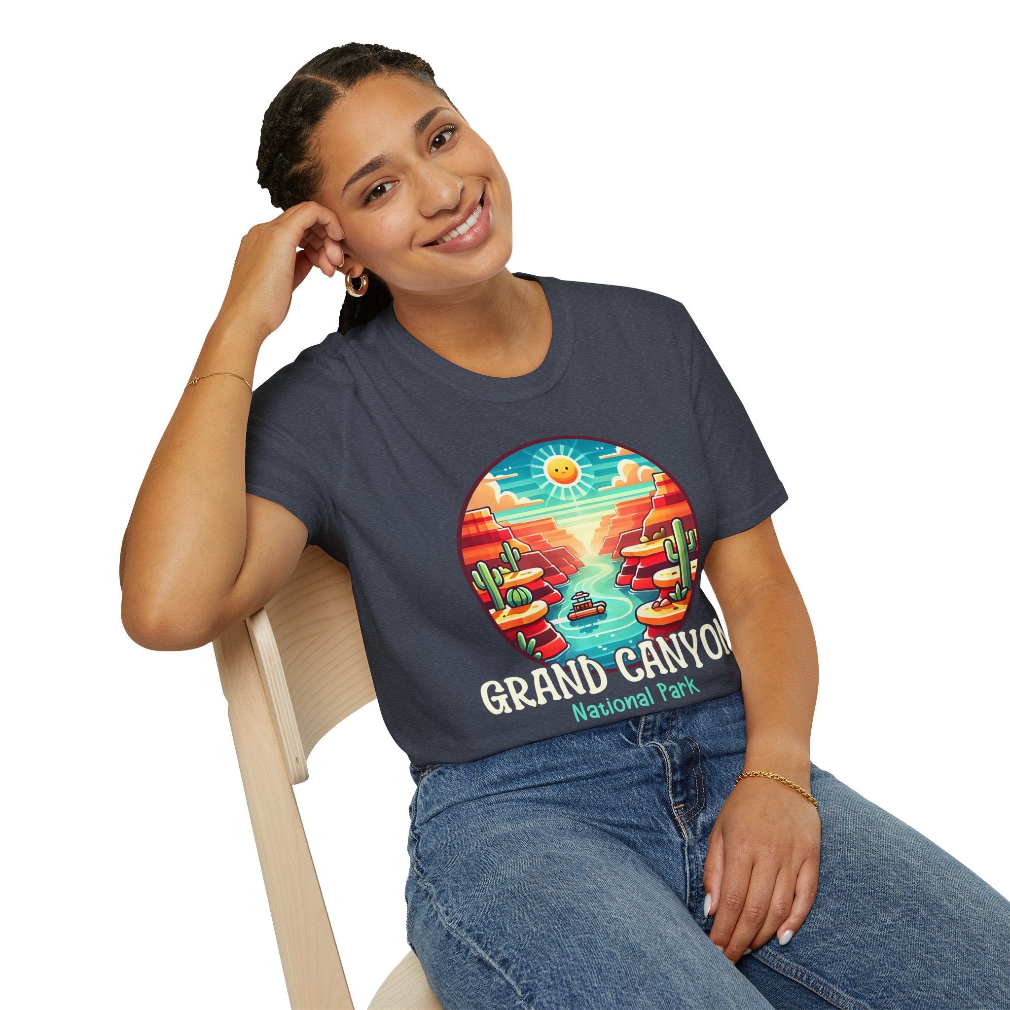 Grand Canyon National Park Retro Sunset T-Shirt | Canyon River Illustration