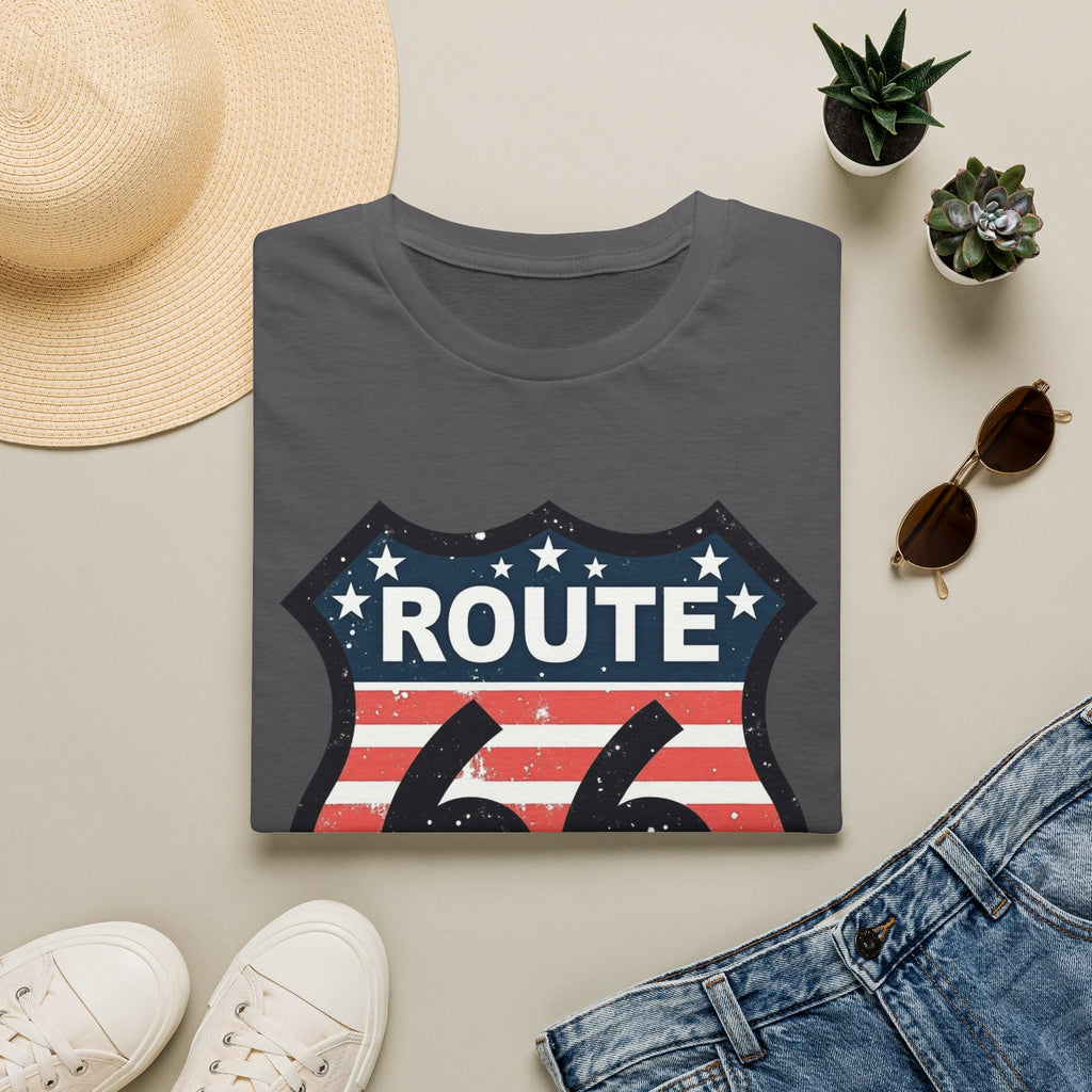Route 66 Shield T-Shirt | American Flag Vintage Road Sign