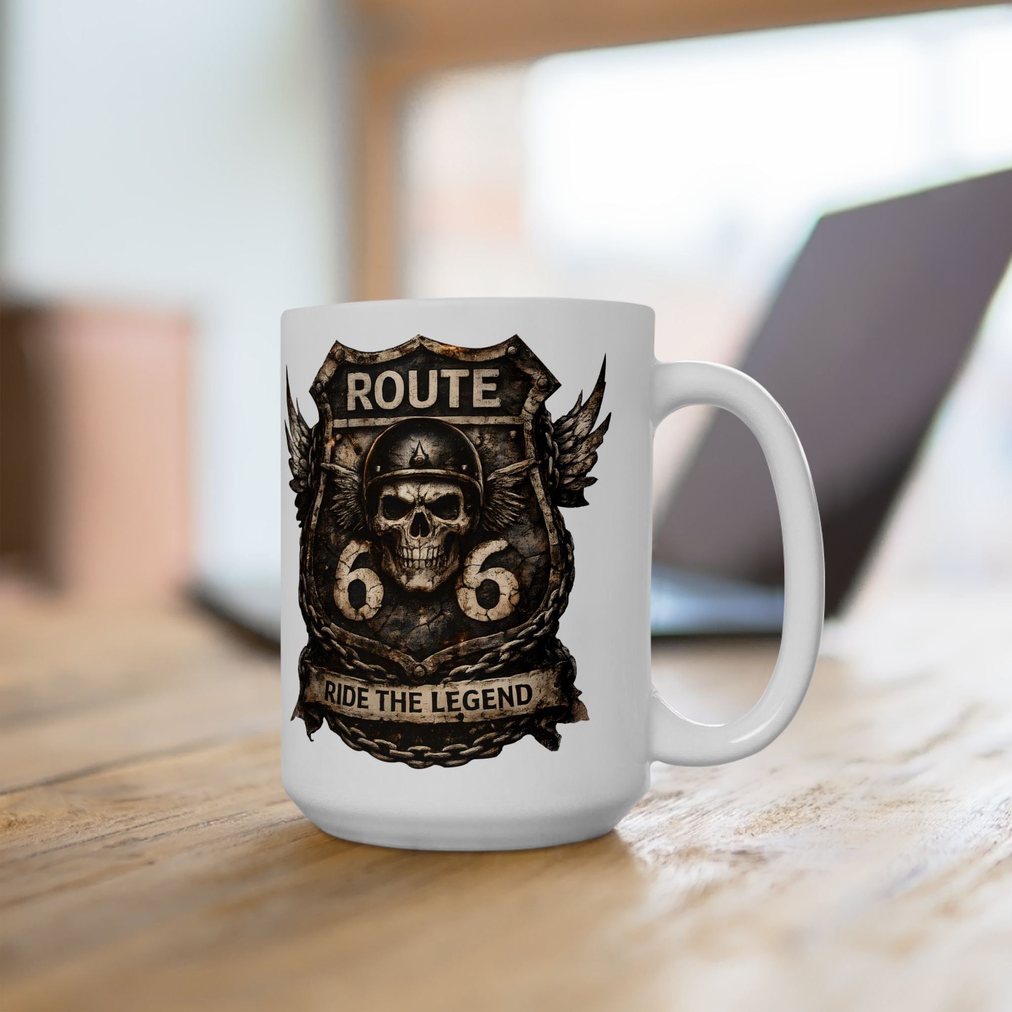 Route 66 Steampunk Owl Crest Mug | Ceramic Coffee Cup