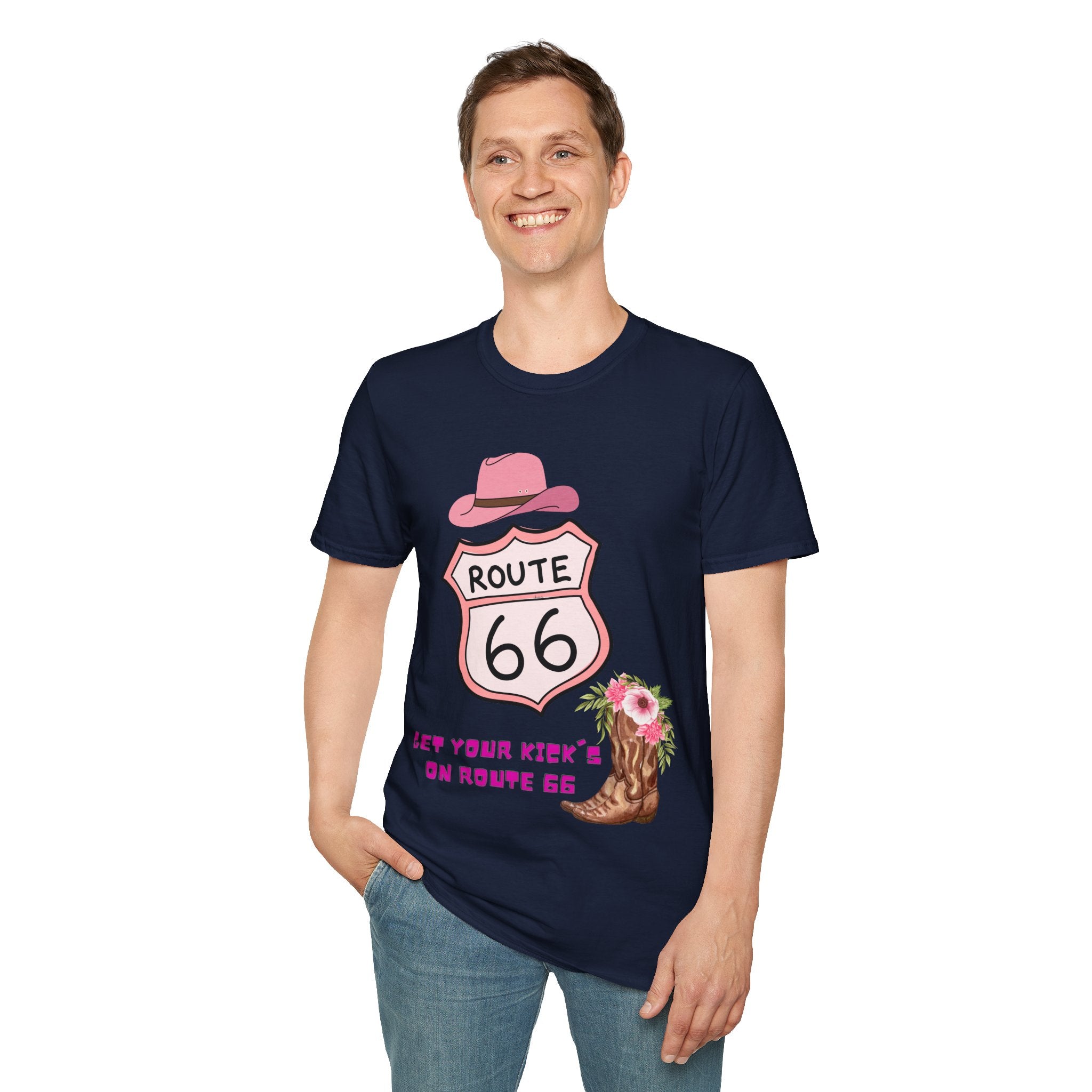 Route 66 Softstyle T-Shirt, Get Your Kick's On, Men Women, Unisex Tee Gift, Travel Highway Shirt