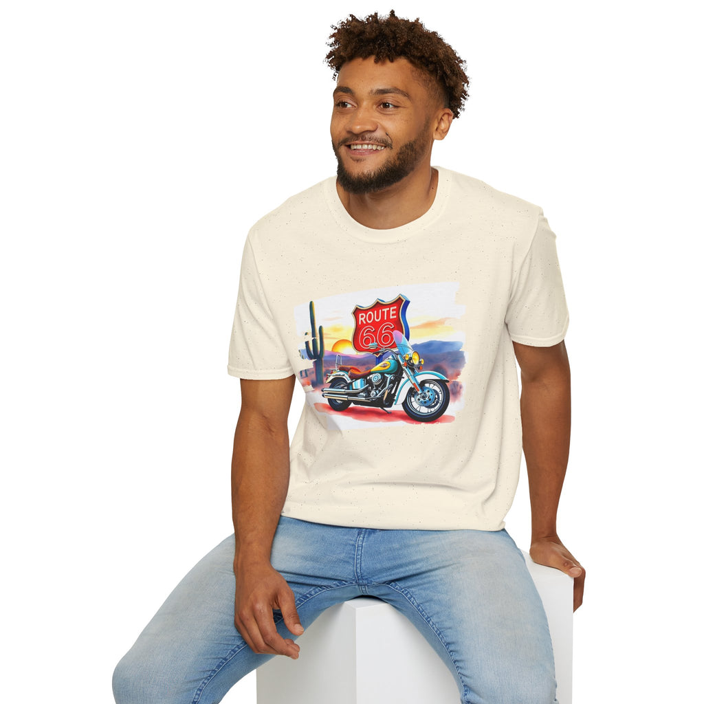 Route 66 Motorcycle T-Shirt | Desert Sunset Biker Graphic