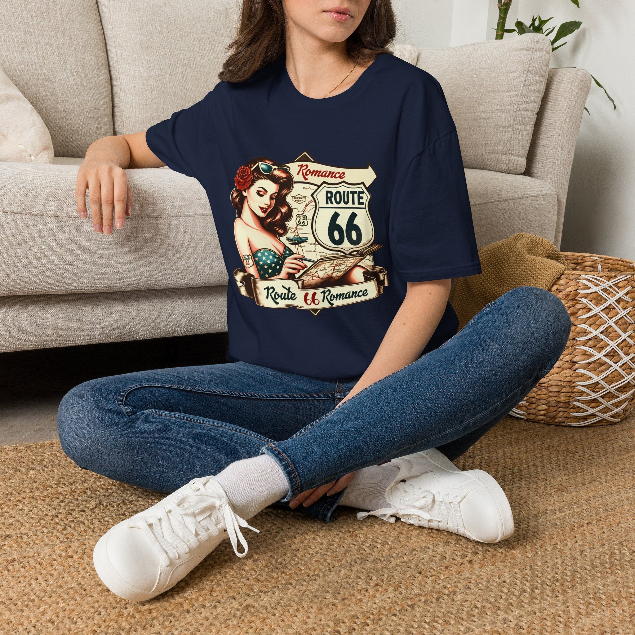 Pinup Girl Route 66 T-Shirt | Vintage Roadtrip Retro Sign