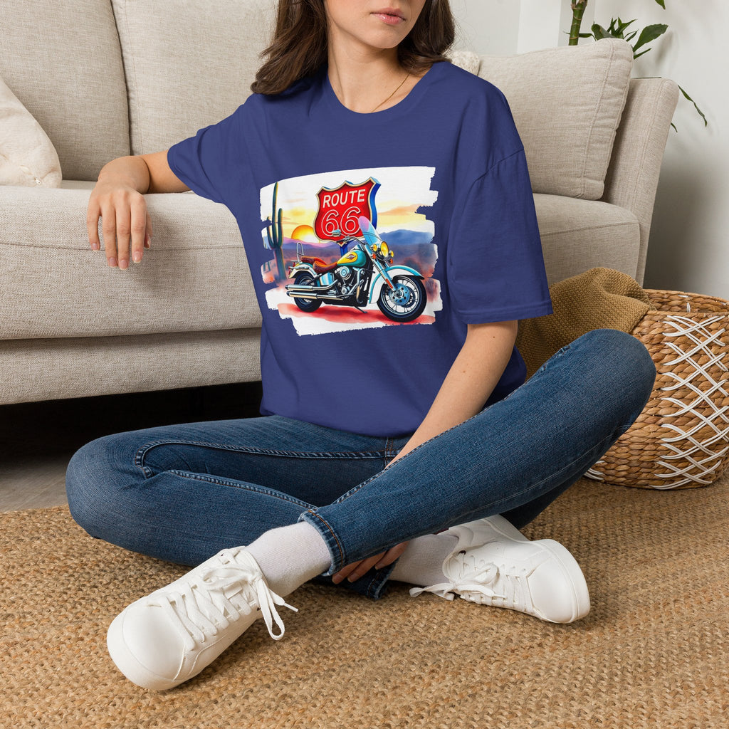 Route 66 Motorcycle T-Shirt | Desert Sunset Biker Graphic