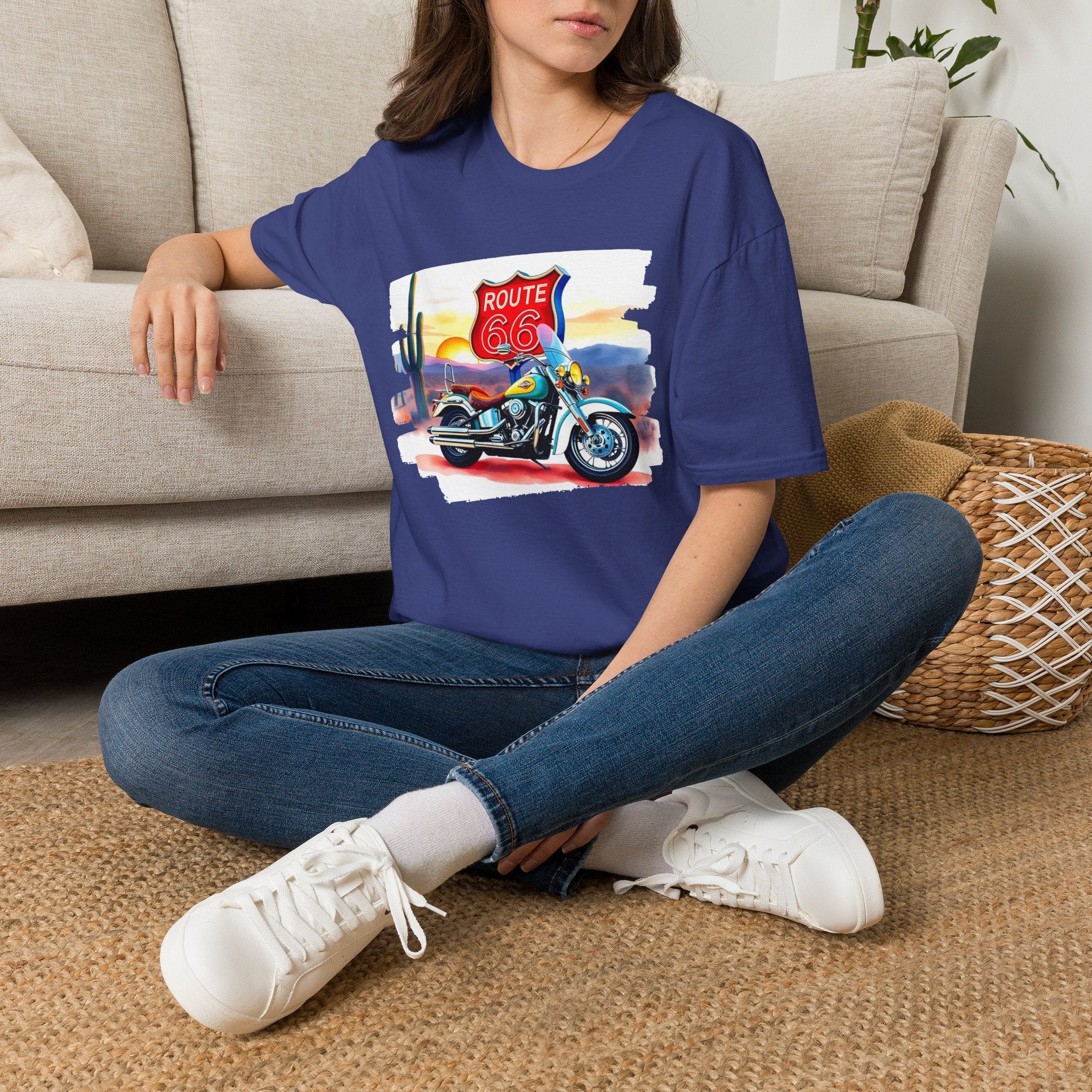 Route 66 Motorcycle T-Shirt | Desert Sunset Biker Graphic