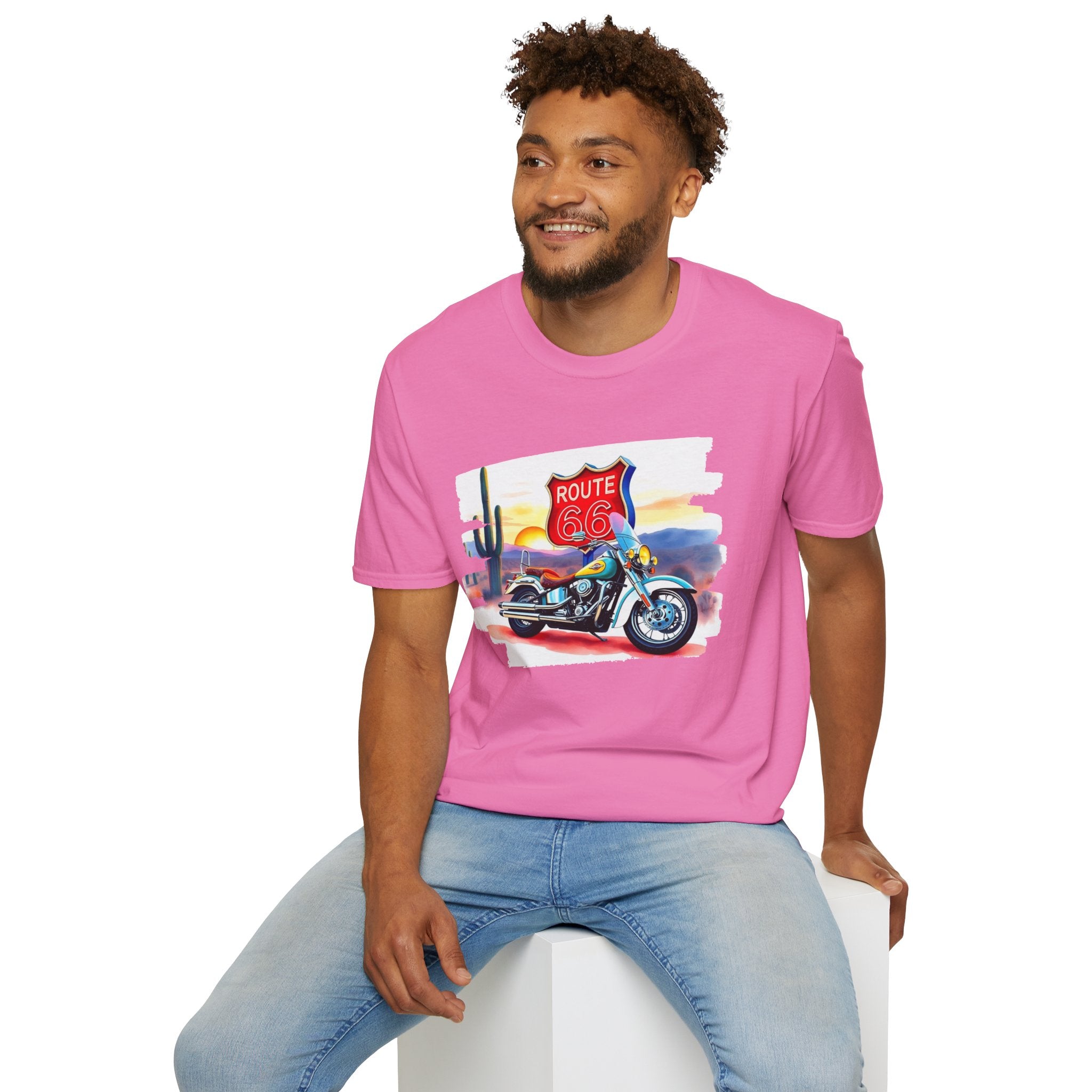 Route 66 Motorcycle T-Shirt | Desert Sunset Biker Graphic