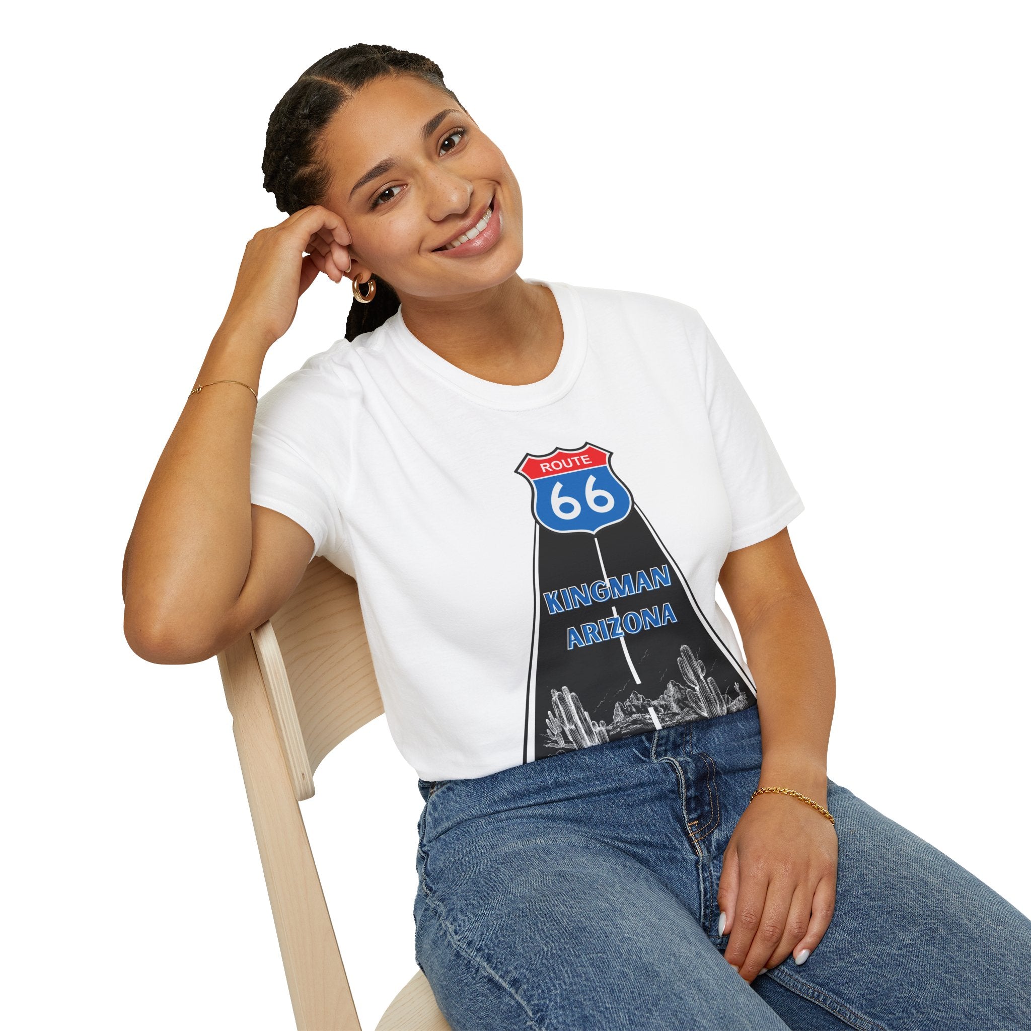 Route 66 Kingman Arizona Mens Womans Softstyle T-Shirt, Vintage Road Trip Shirt, Retro Travel Tee, Men's Women's Graphic Top, Gift for Travelers