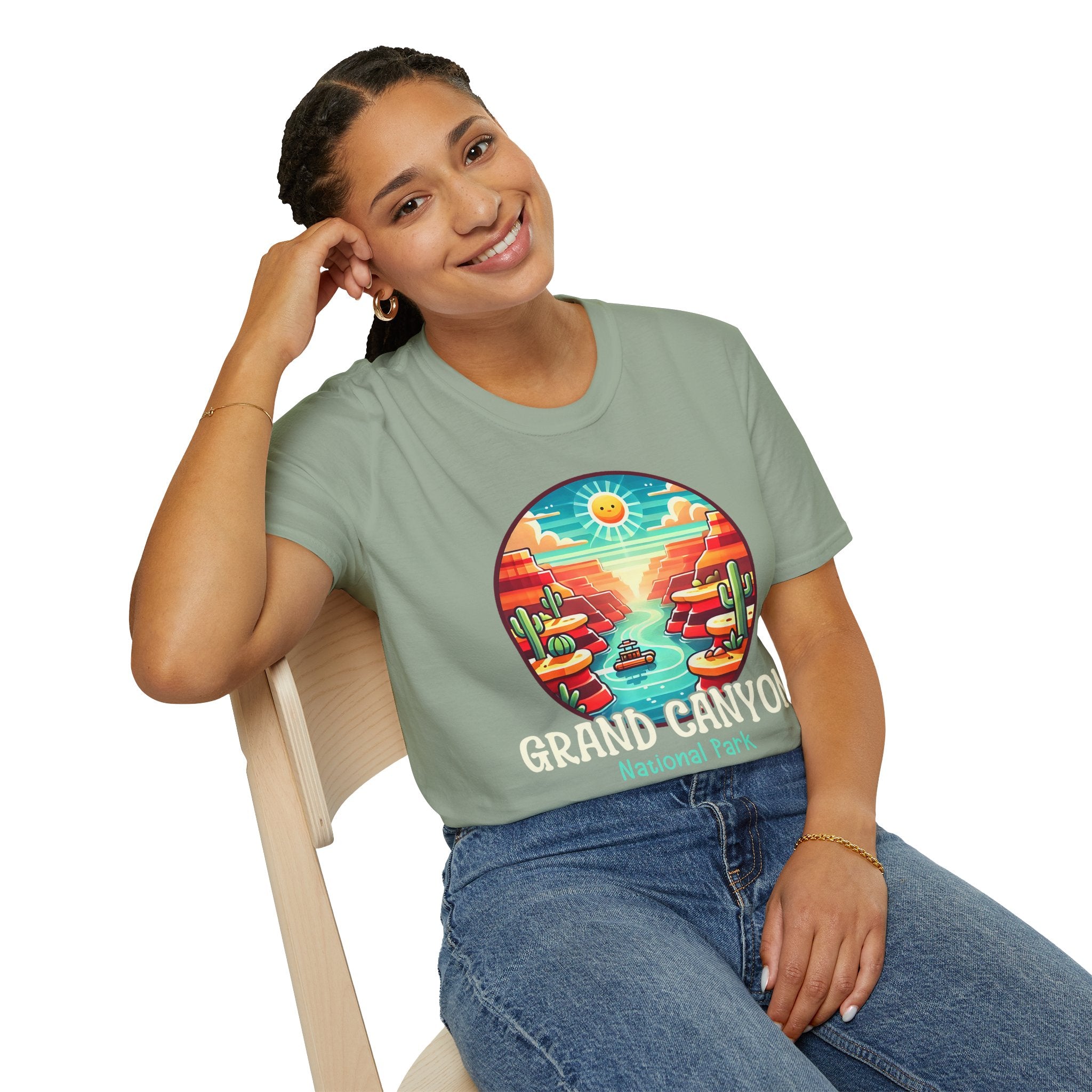 Grand Canyon National Park Retro Sunset T-Shirt | Canyon River Illustration