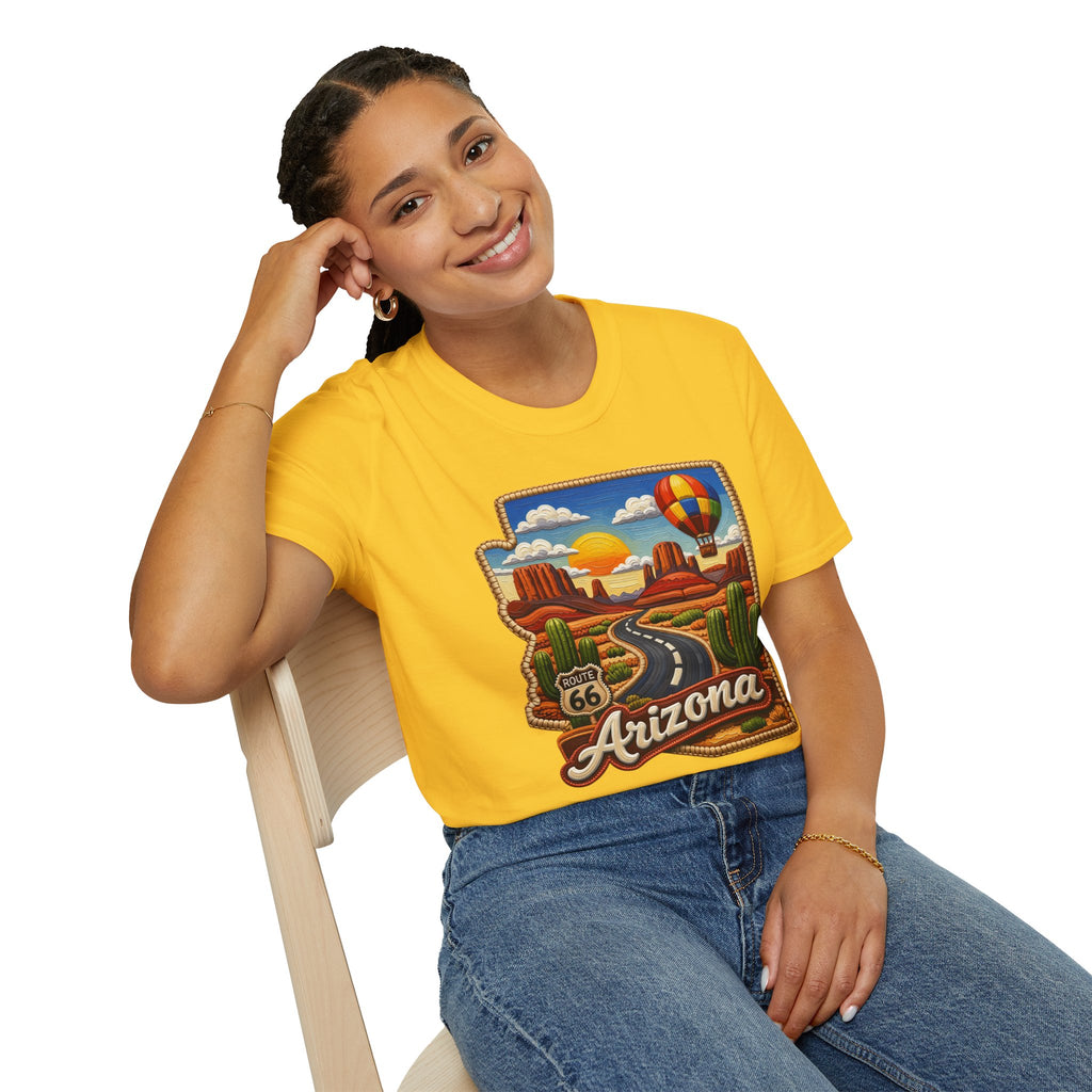 Arizona Route 66 Desert Road T-Shirt | Hot Air Balloon Southwestern Scene