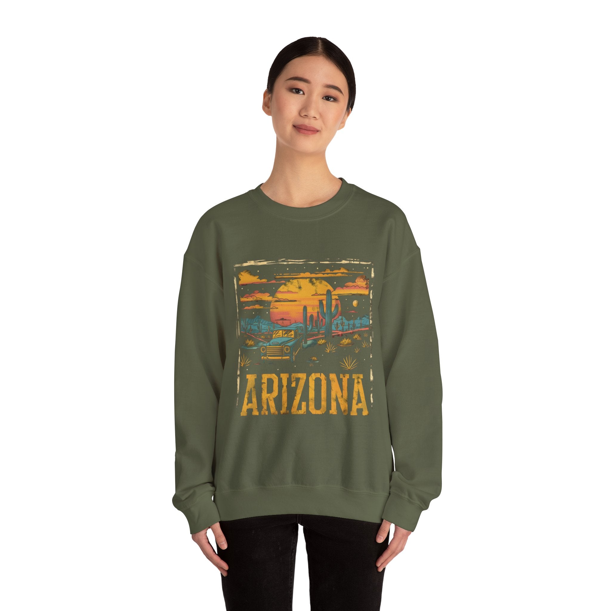 Arizona Desert Sunset Sweatshirt | Retro Cactus Landscape
