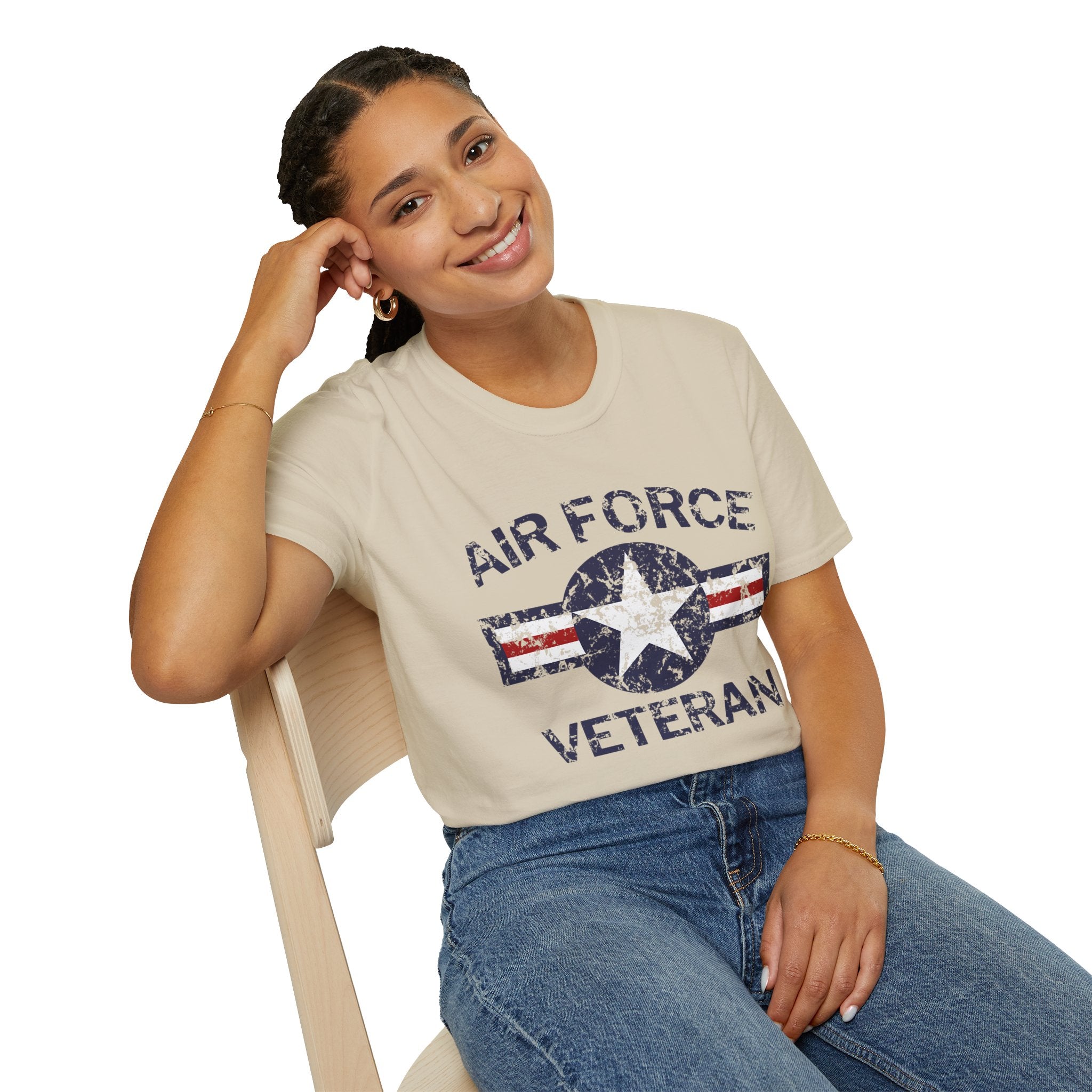Air Force Veteran Distressed Logo T-Shirt | Military Star Stripe Tee