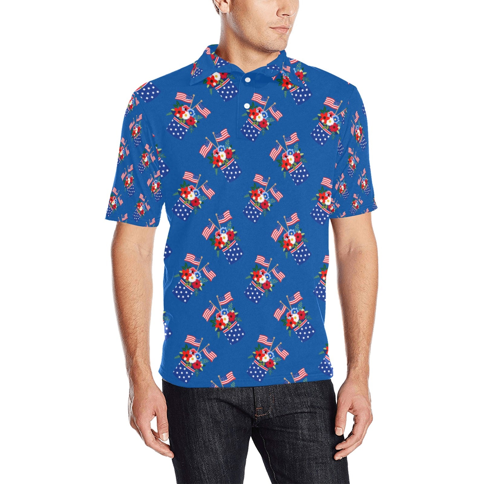 Red White Blue Celebration Men's All Over Print Polo Shirt Free Shipping USA
