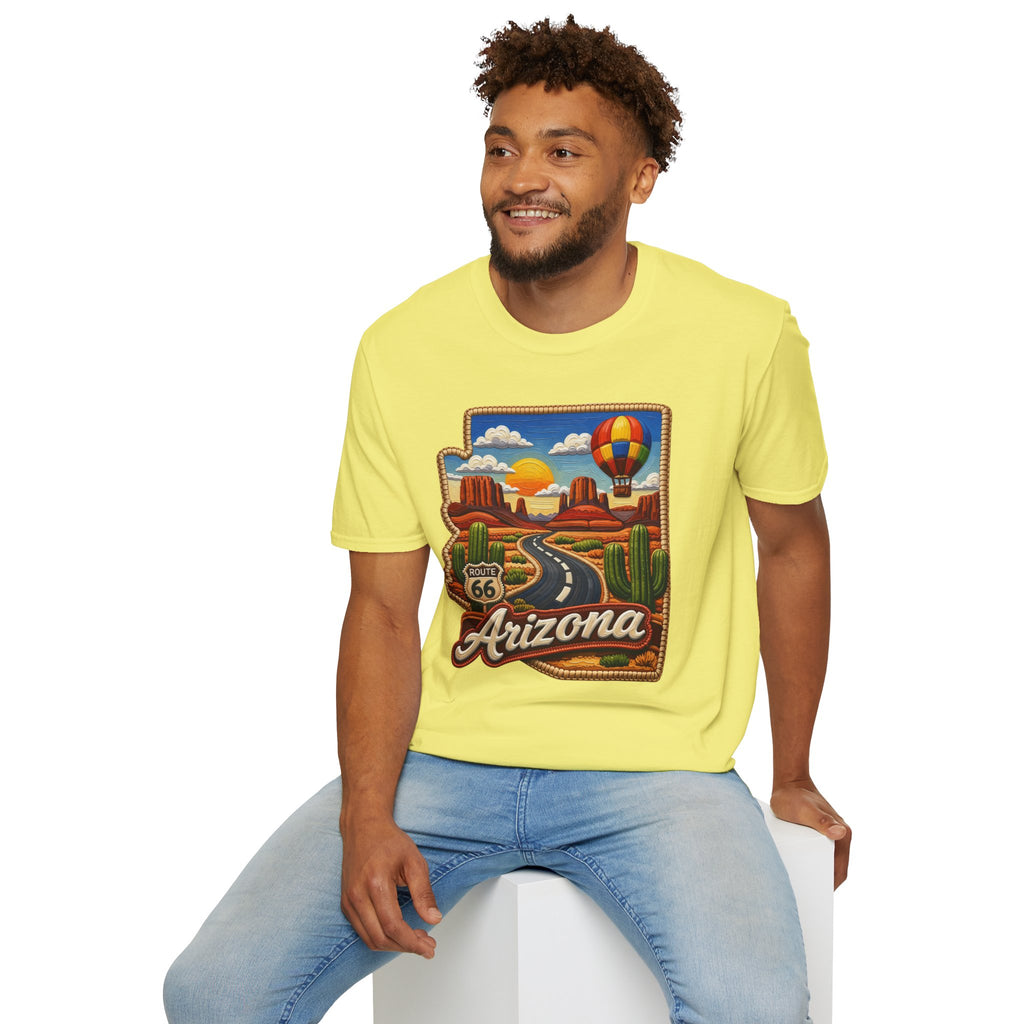 Arizona Route 66 Desert Road T-Shirt | Hot Air Balloon Southwestern Scene