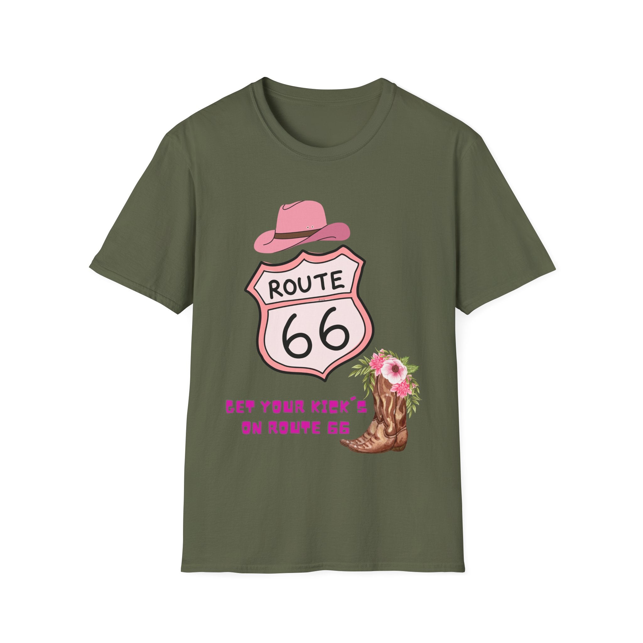 Route 66 Softstyle T-Shirt, Get Your Kick's On, Men Women, Unisex Tee Gift, Travel Highway Shirt
