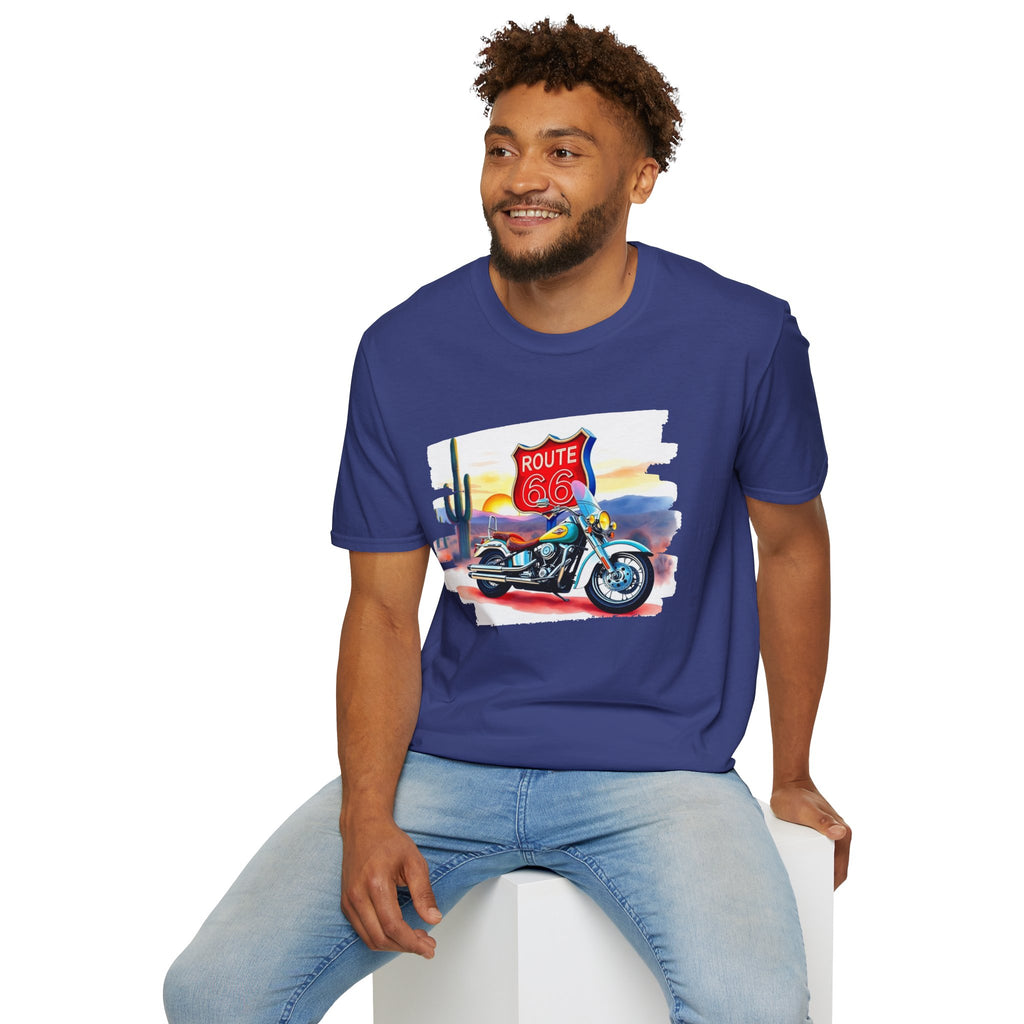 Route 66 Motorcycle T-Shirt | Desert Sunset Biker Graphic