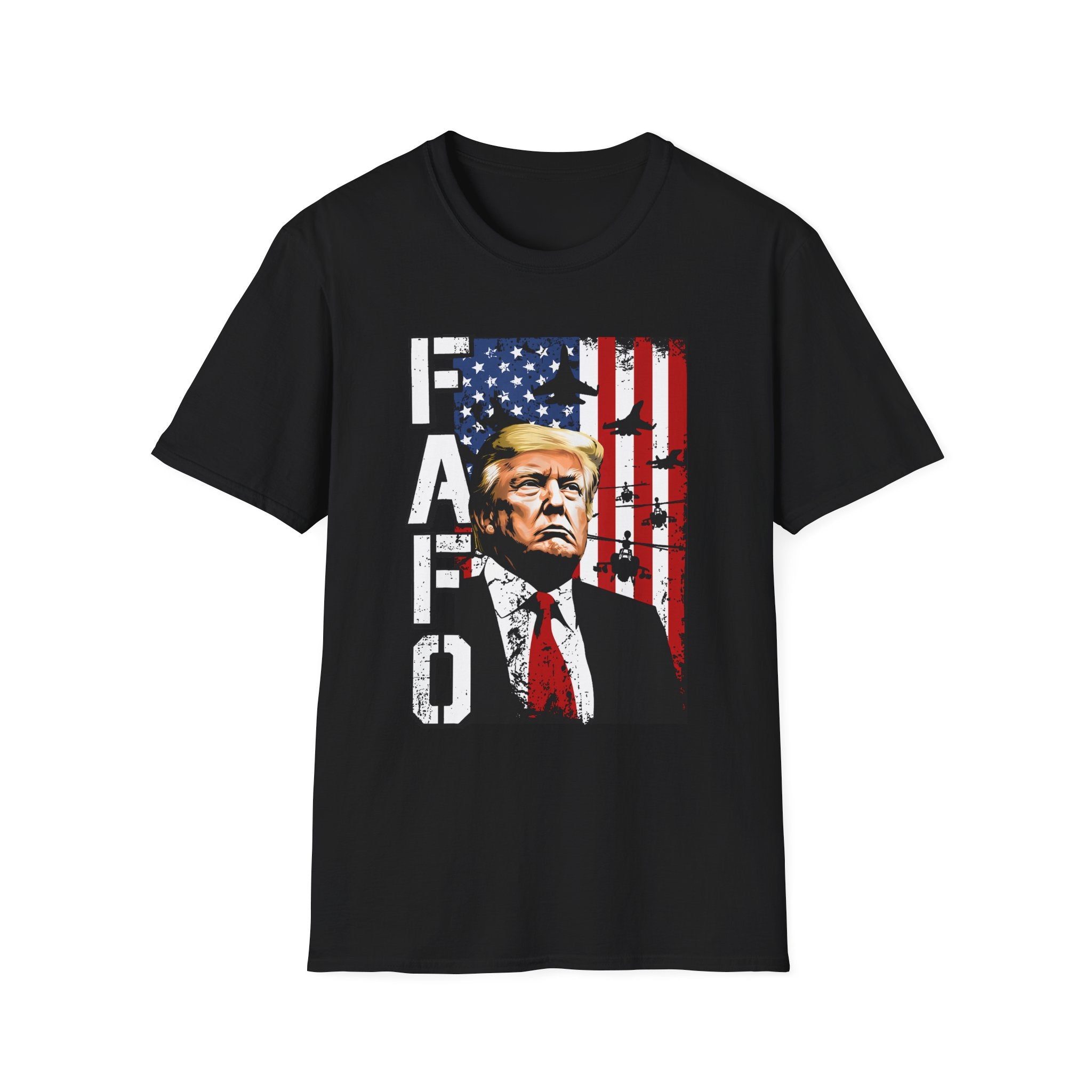 FAFO Patriotic Political Portrait T-Shirt | Flag Background, Bold Lettering