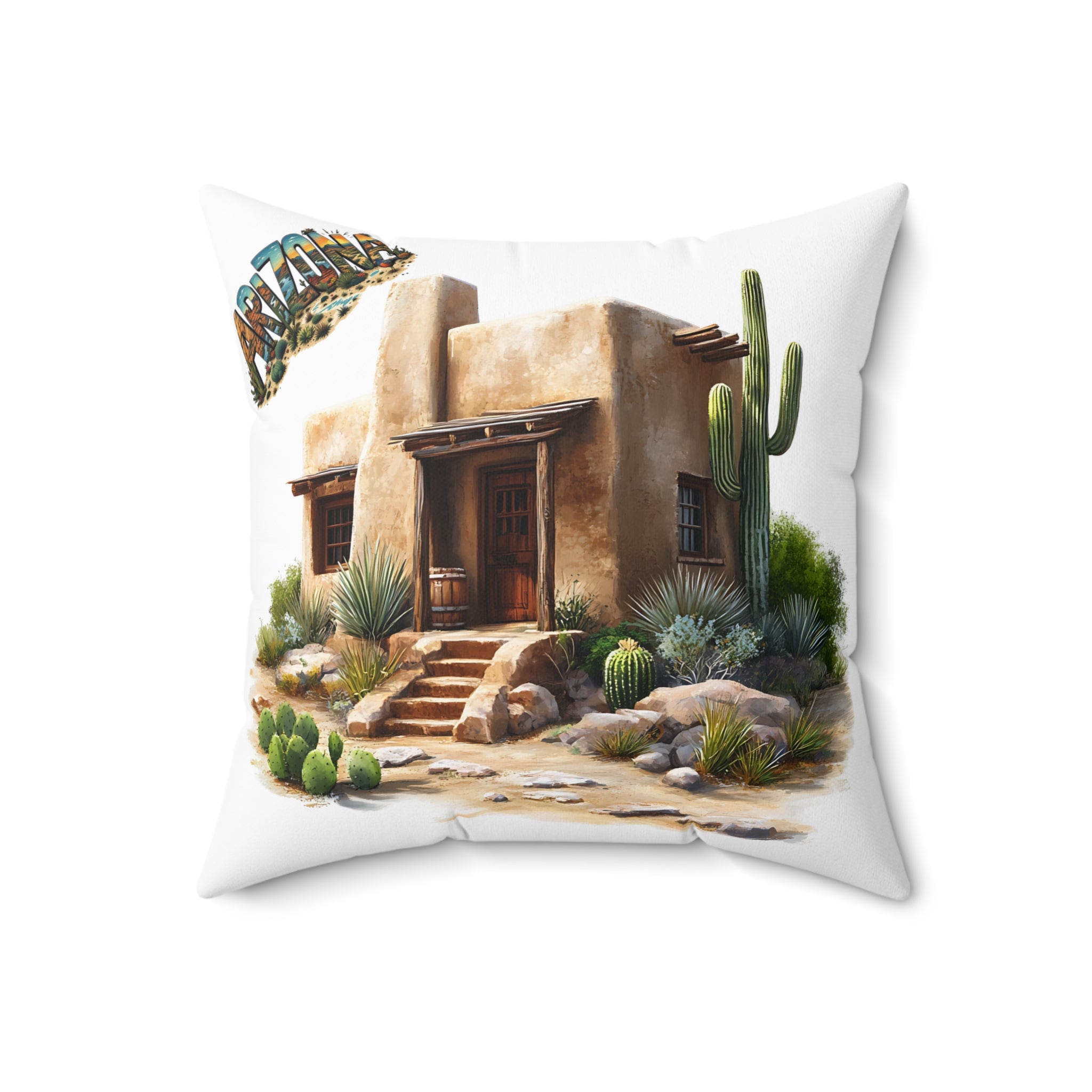 Arizona Desert Oasis Square Pillow, Southwestern Decor, Boho Home Accent, Cactus Pillow, Cozy Gift for Nature Lovers, Room Makeover AZ