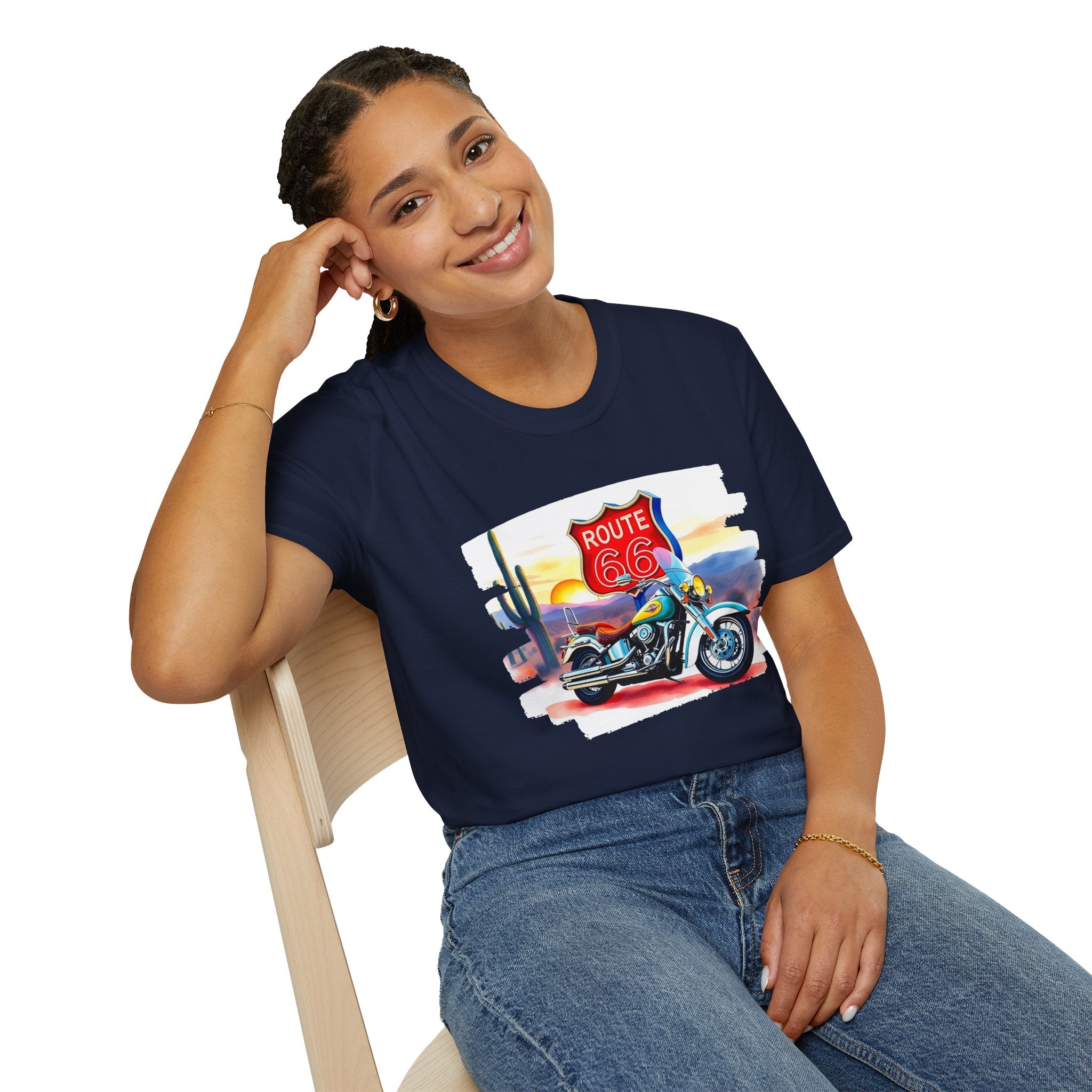 Route 66 Motorcycle T-Shirt | Desert Sunset Biker Graphic
