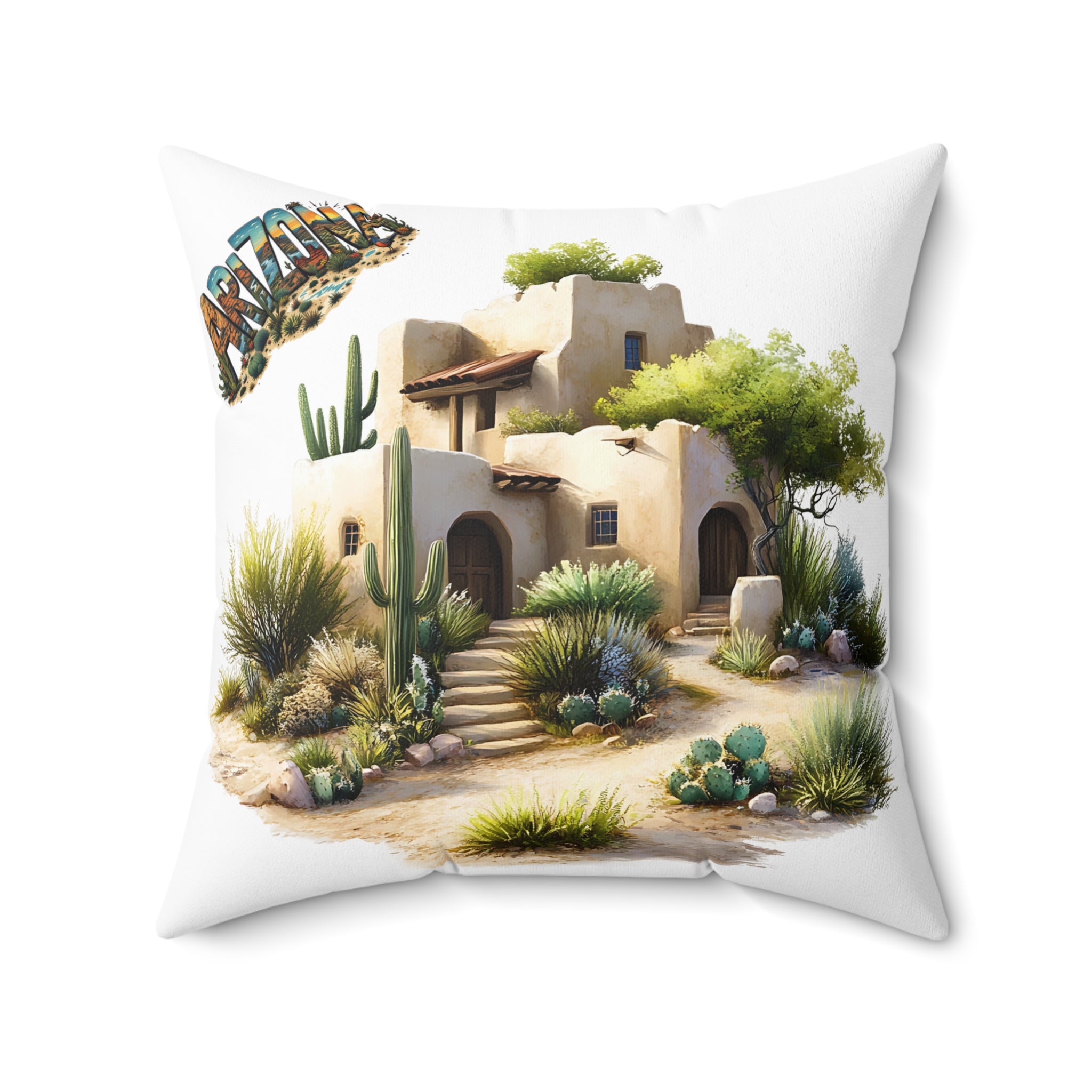 Arizona Desert Oasis Square Pillow, Southwestern Decor, Boho Home Accent, Cactus Pillow, Cozy Gift for Nature Lovers, Room Makeover AZ