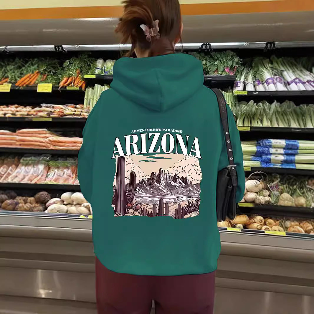 Hooded long sleeved sweatshirt with fleece top for women ARIZONA print