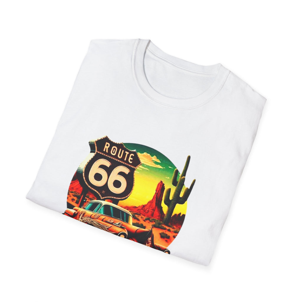 Route 66 Mens and Womans Softstyle T-Shirt, Unisex Retro Vintage Tee, Road Trip Travel Shirt, Hipster Graphic Top, Americana Clothing