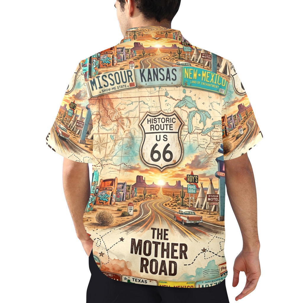 Route 66 The Mother Road Men's All Over Print Hawaiian Shirt Made In USA Ships to USA Only